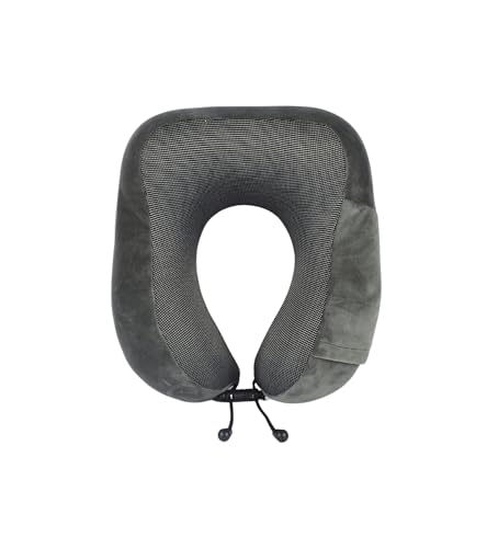 Cushy® Travel Neck Pillow with 360-Degree Head Support - Memory Foam Luxury Soft Pillow for Sleeping Rest - Home Travel Airplane Car - with Adjustable Toggles, Dark Grey