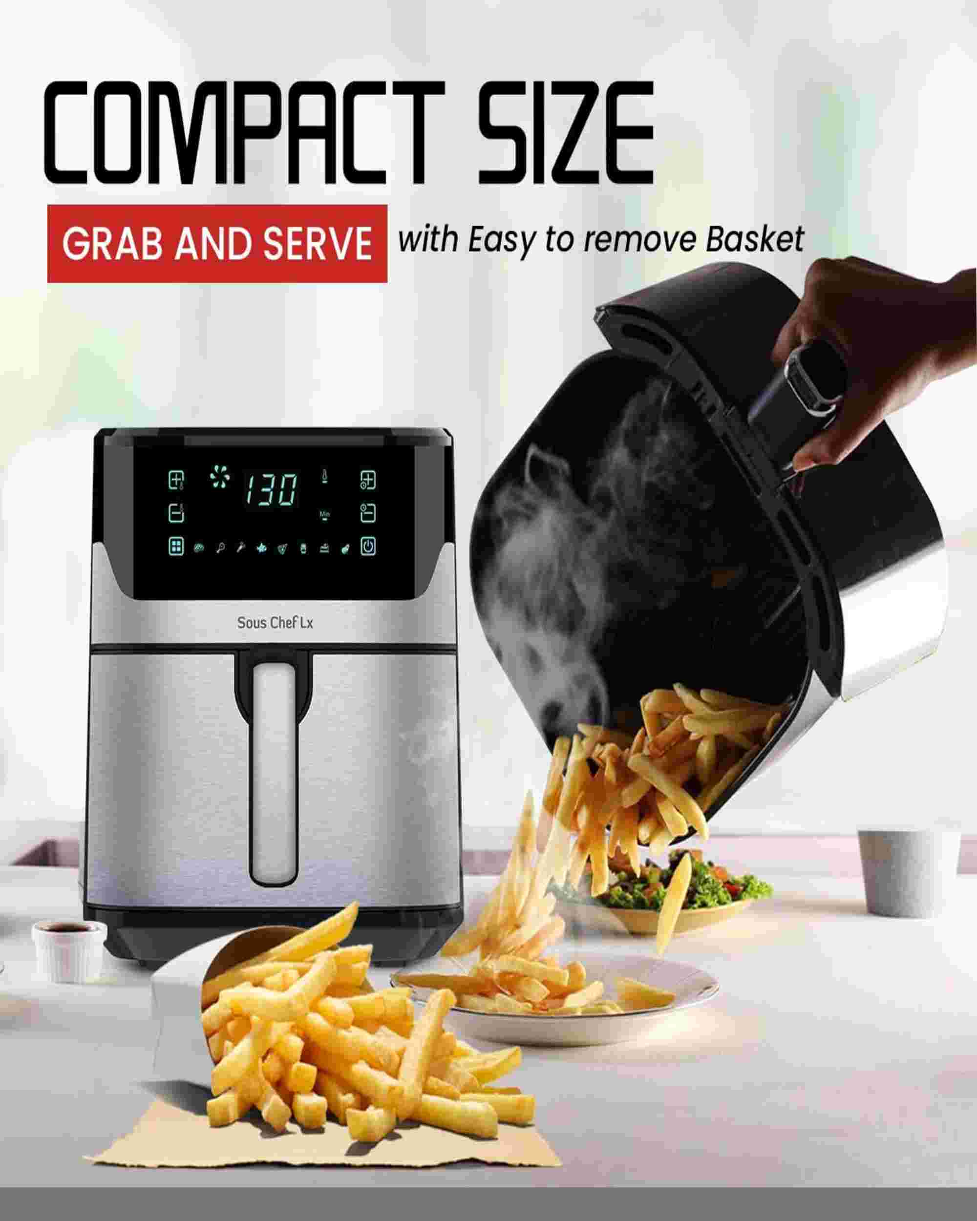 Premsons® Green-Kivvi Digital Air Fryer – 4.6 Litres, 1350W | Touch Control, Low-Fat Cooking with 99.5% Less Oil | LED Display, Temperature & Timer Settings | Healthy Frying Solution