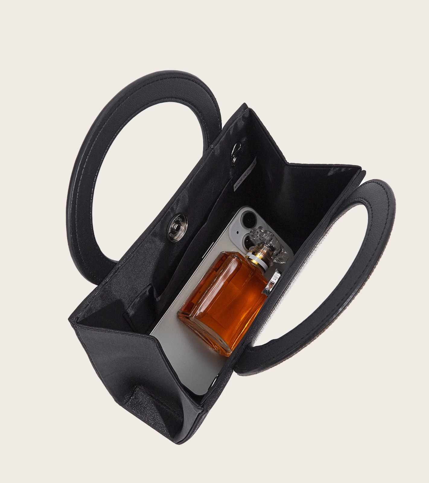 Eternia® Crystal Circle Handle Evening Bag – Rhinestone Top Handle – Black