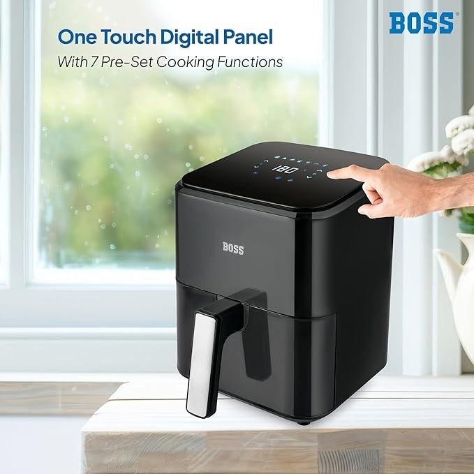 Boss SmartFry Digital Air Fryer – 4 Litre, 1200W | LED Touch Display with Temperature & Timer Control | Low-Oil Frying for Crispy Snacks, Fries, Kebabs & More
