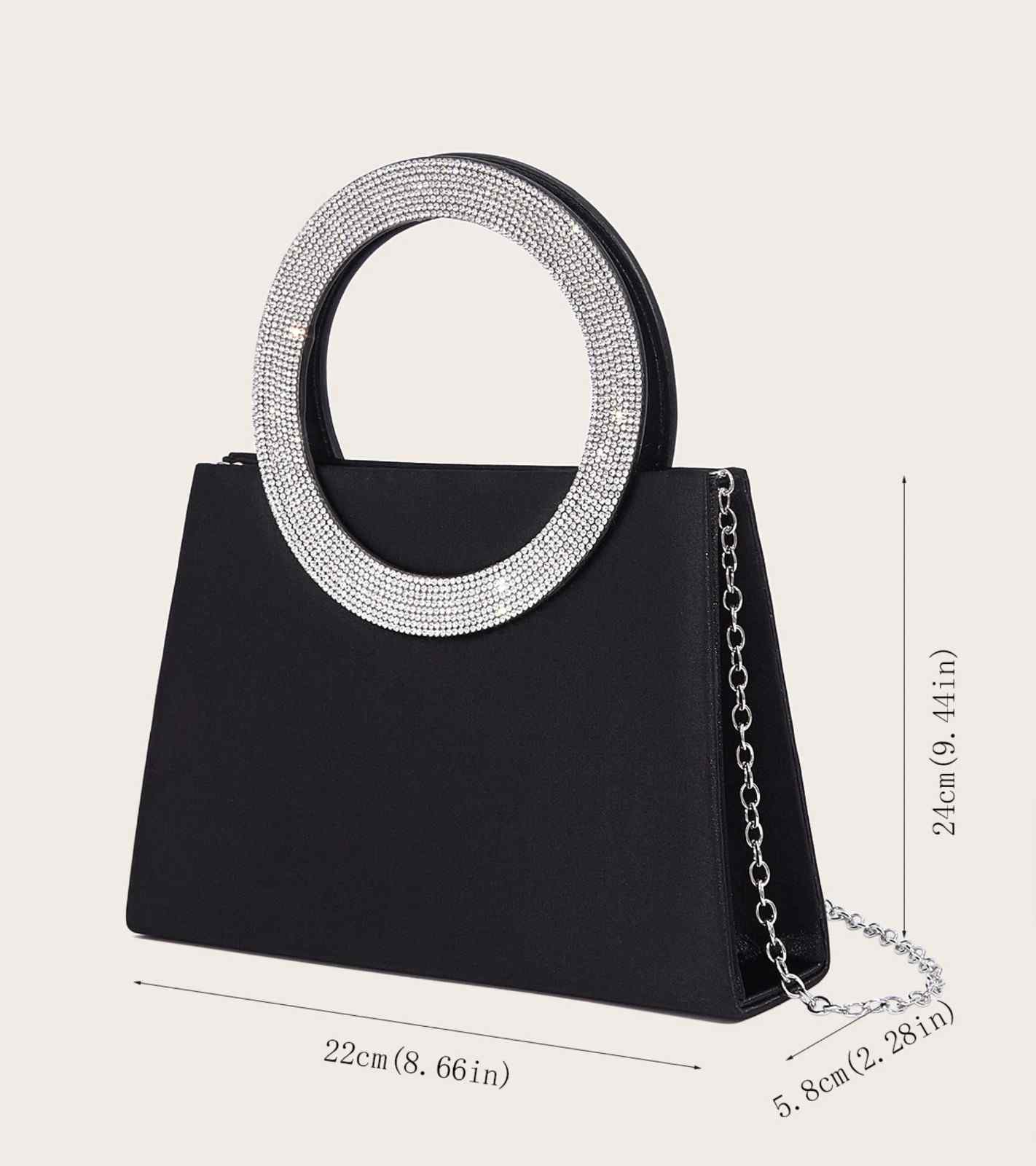 Eternia® Crystal Circle Handle Evening Bag – Rhinestone Top Handle – Black