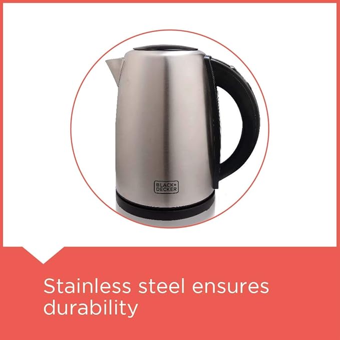 Black & Decker 1.7L Electric Kettle – Stainless Steel Body with Digital Temperature Control, Keep Warm Function & Auto Shut-Off – BLACK+DECKER Design (Grey)