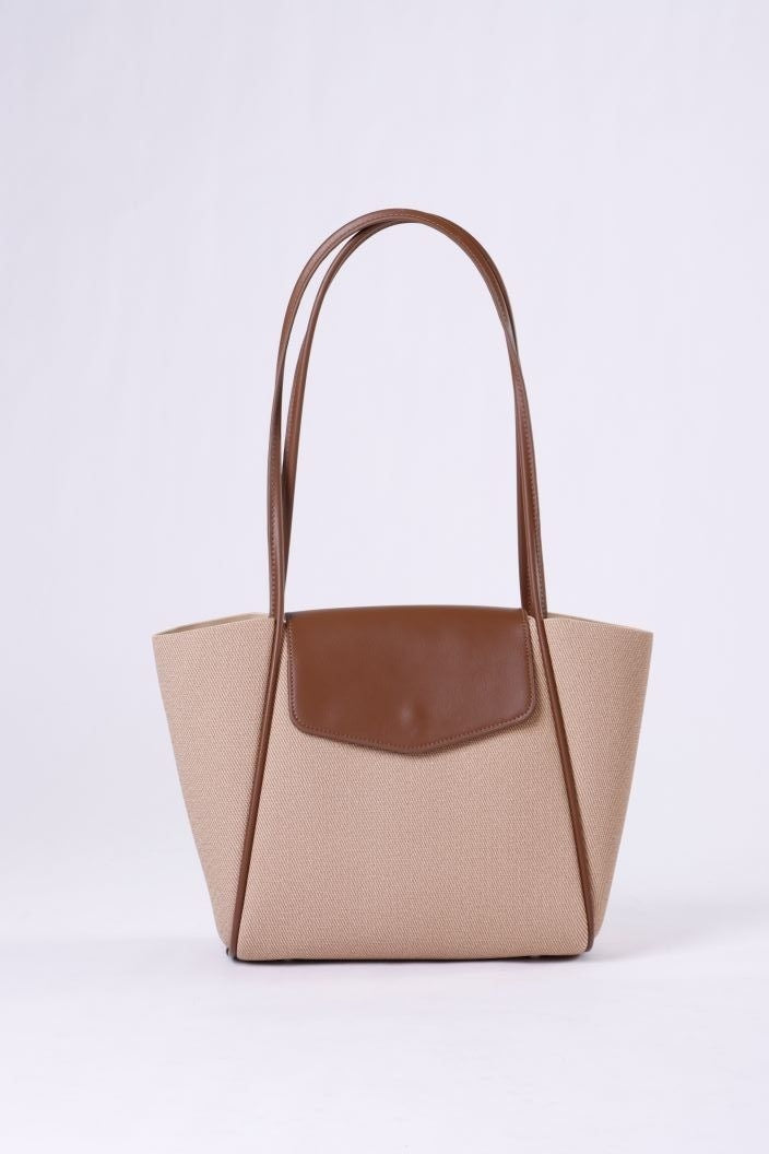 Eternia® Tweed Tote Shoulder Bag – Structured Vegan Leather Handbag (Beige & Brown)