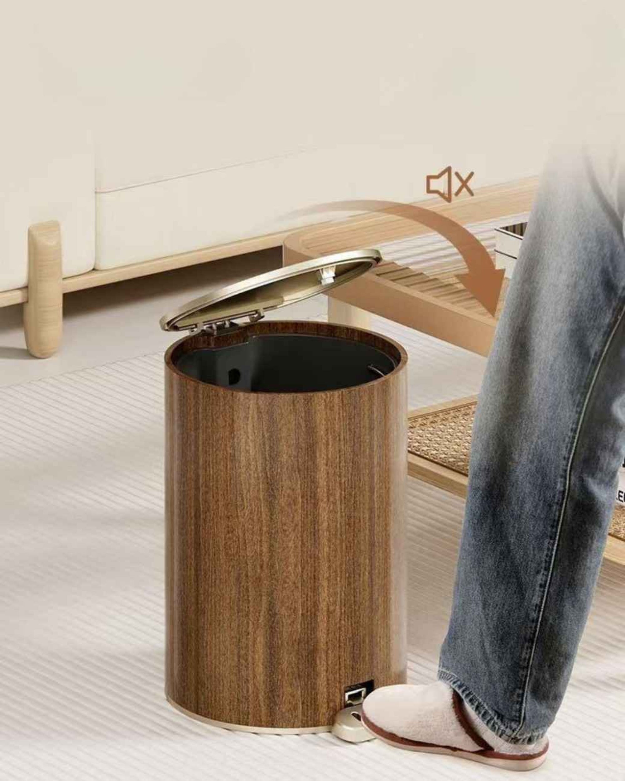 Premsons® Cylindrical Round Dustbin – Stylish Wood Effect Garbage Bin for Home, Office, Kitchen & Bathroom Waste Disposal