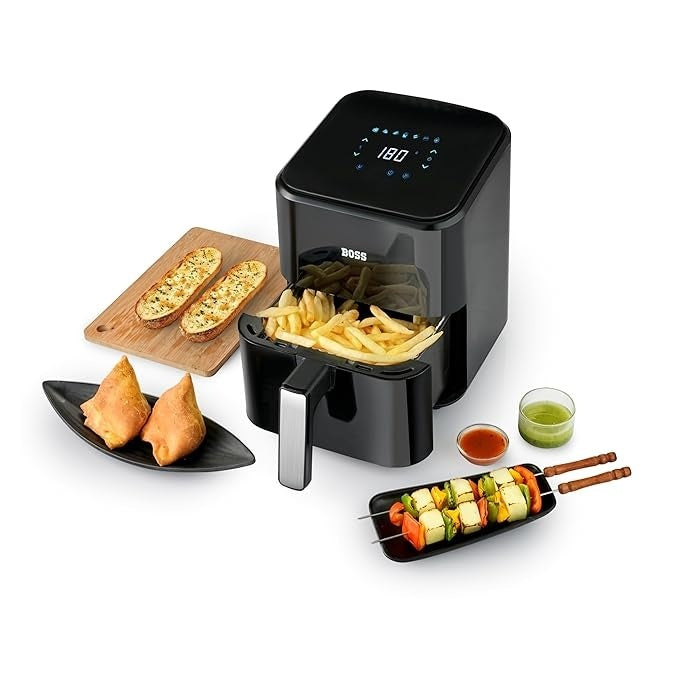 Boss SmartFry Digital Air Fryer – 4 Litre, 1200W | LED Touch Display with Temperature & Timer Control | Low-Oil Frying for Crispy Snacks, Fries, Kebabs & More