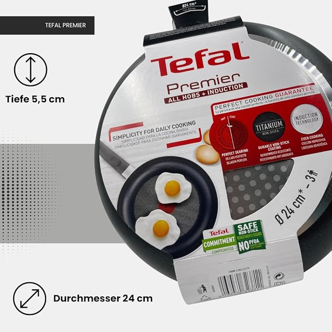 Premsons® Non-Stick Frypan – Tefal Delicia Style Frying Pan with Titanium Coating, PFOA-Free, Even Heat Distribution – Black