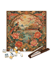 Premsons® Imperial Blossom Mahjong Mat – Luxury Oriental Mahjong Table Cover with Palace Garden, Peonies, Phoenix Bird & Cherry Blossom Artwork, Foldable Non-Slip Playing Mat for Game Night & Travel