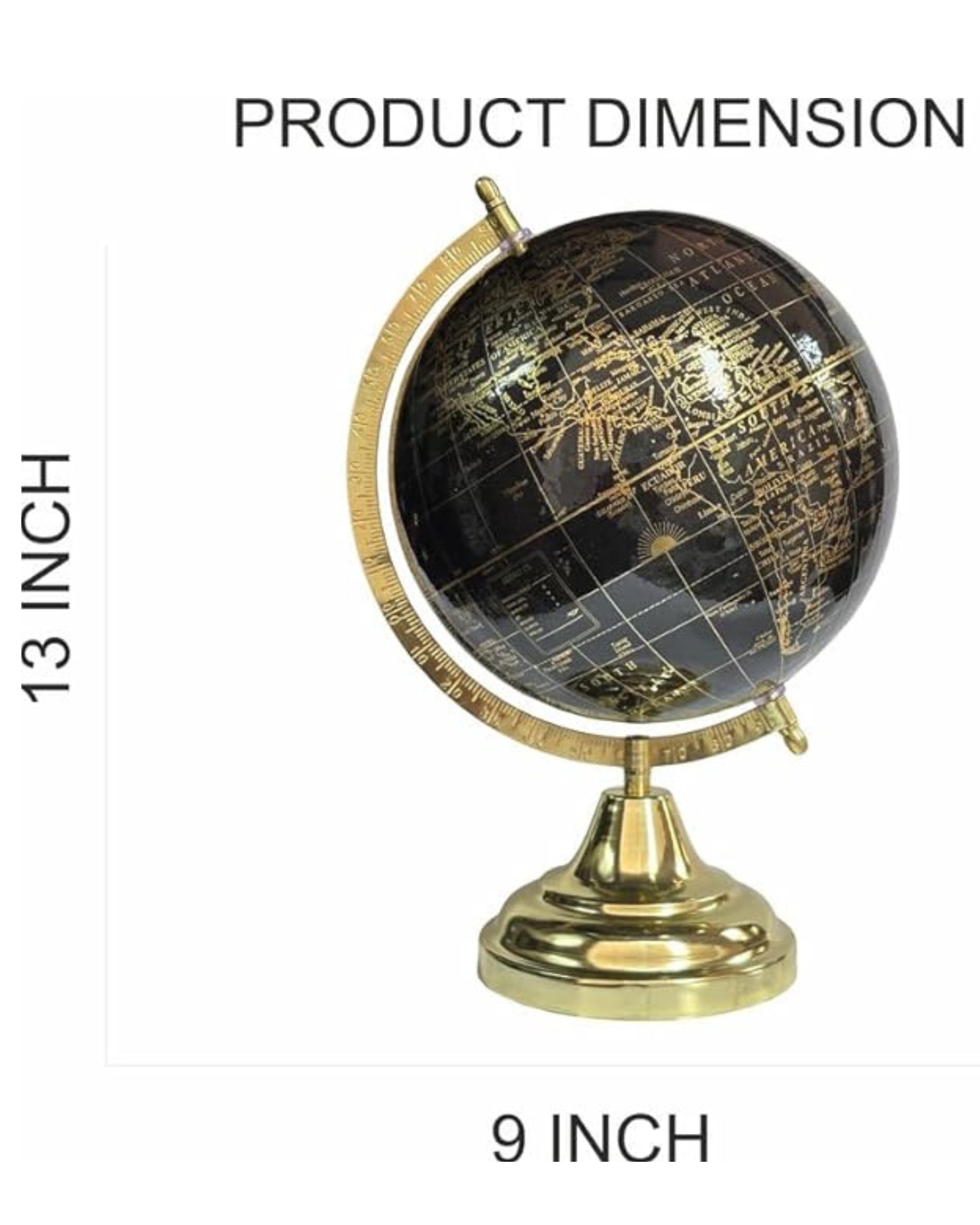 Premsons® Decorative World Globe with Golden Metal Stand – Black & Gold Vintage Style Tabletop Globe for Office, Home, Library & Study Decor