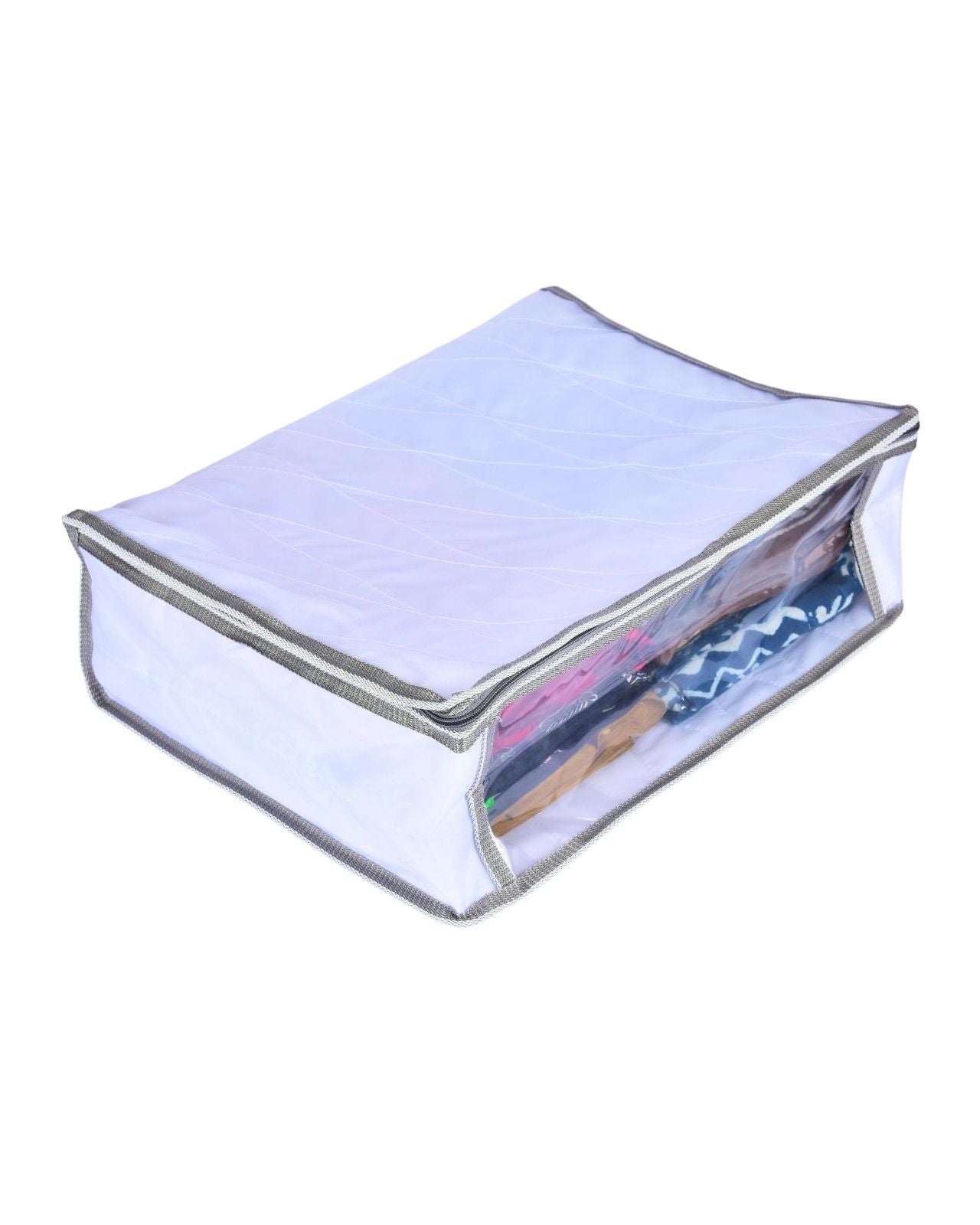 Premsons® Double-Layer Saree Cover with Zip | Durable & Foldable Storage Organizer for Wardrobe | Protects from Dust & Moisture | Pack of 2 | White and Grey
