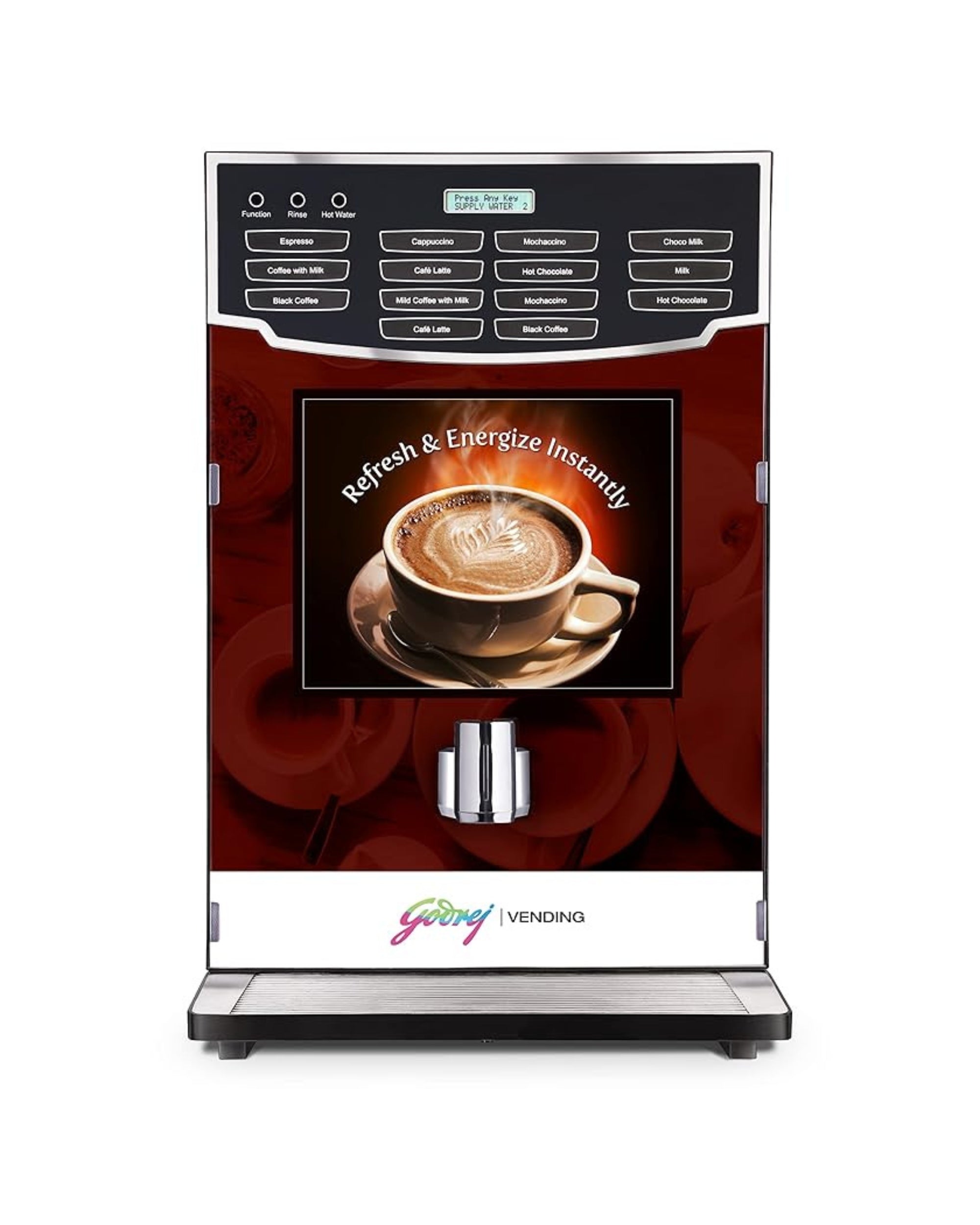 GODREJ VENDING Minifresh 6500 Tea & Coffee Vending Machine | 6 Canister | Premix-Based | 12-Option Settable Keypad | Automatic Hot Beverage Dispenser for Home, Office & Commercial Use