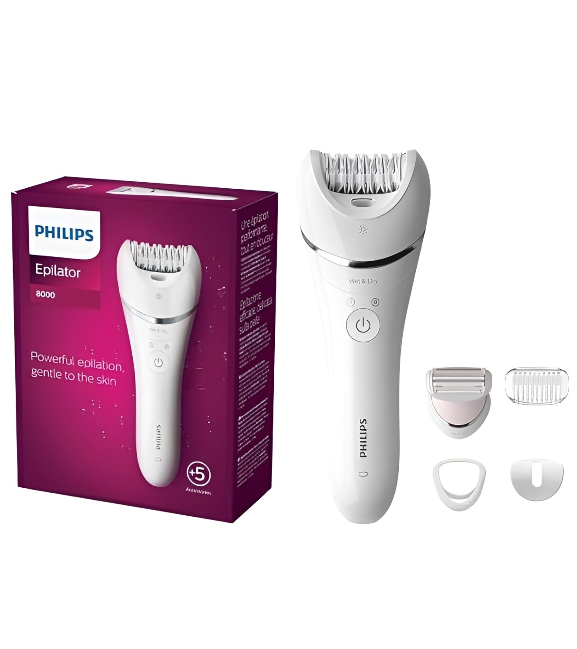 Philips Epilator 8000 Series for Women | Wet & Dry Cordless Hair Removal | 5 Accessories | Gentle & Powerful Epilation