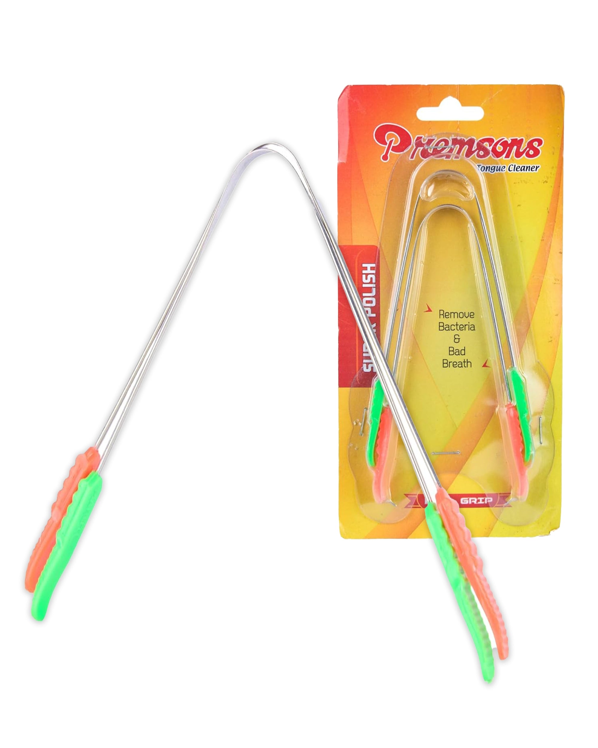 Premsons® Stainless Steel Tongue Cleaner with Soft Ergonomic Grip Handles – Premium Super Polish Oral Hygiene Scraper for Fresh Breath – Flexible, Strong, Rust-Free – Assorted Colour Options – Pack of 2