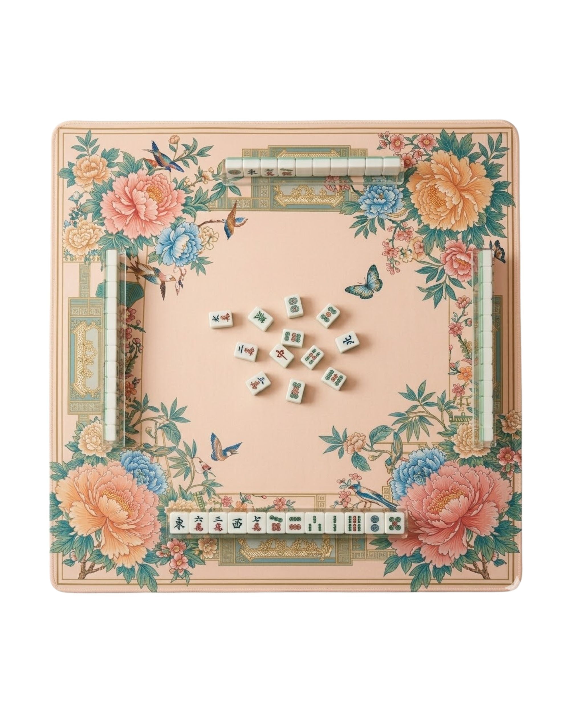 Premsons® Vintage Floral Mahjong Mat – Luxury Padded Mahjong Table Cover with Peony & Bird Design, Foldable Non-Slip Mahjong Playing Mat for Family Game Night & Travel
