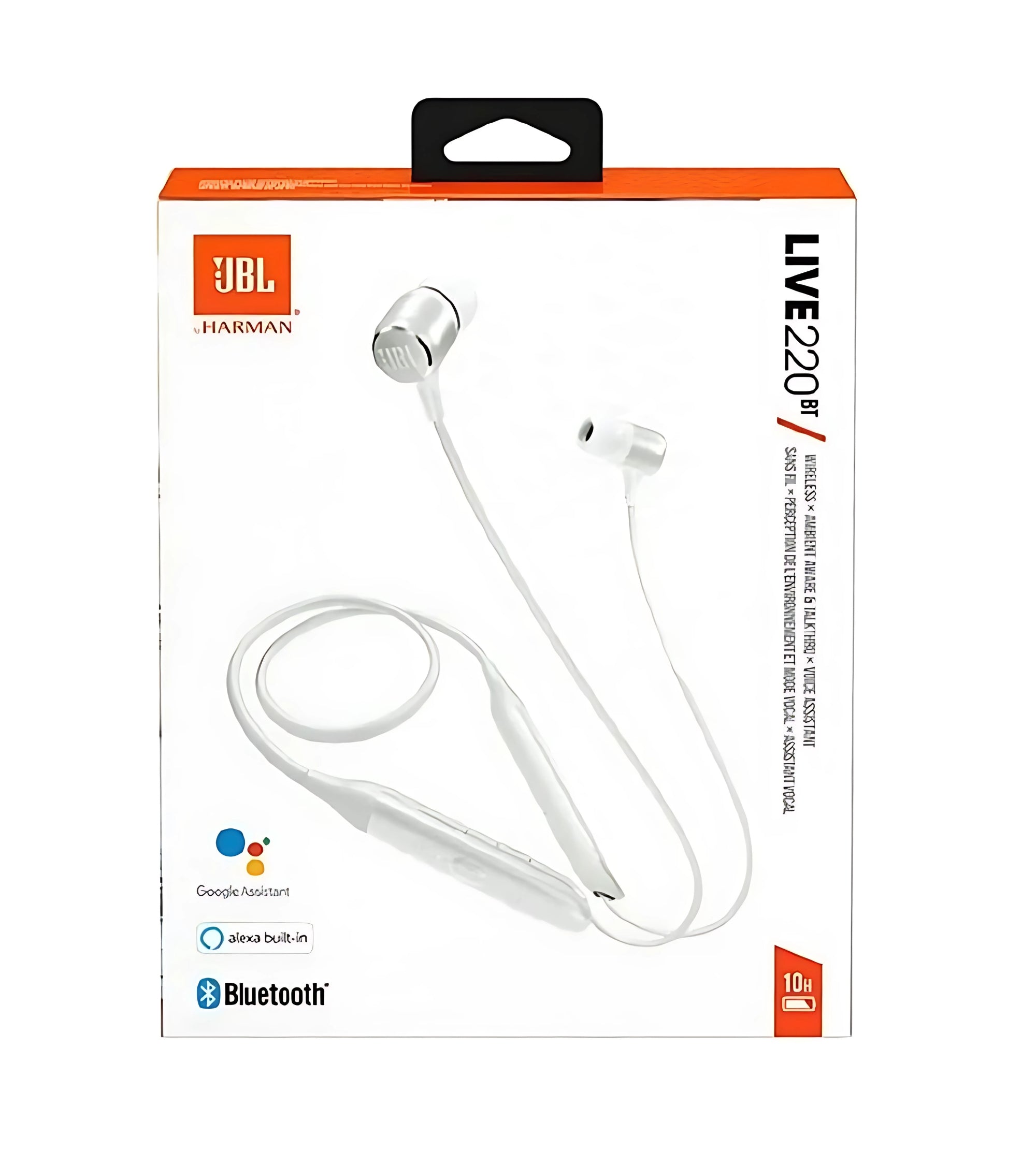JBL LIVE220BT Wireless In-Ear Neckband Headphones – Bluetooth Headset with Alexa & Google Assistant Built-in, Premium Sound, 10 Hours Battery, Magnetic Earbuds & Hands-Free Calling (White)