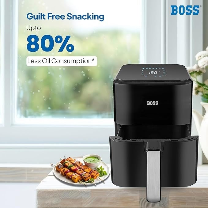 Boss SmartFry Digital Air Fryer – 4 Litre, 1200W | LED Touch Display with Temperature & Timer Control | Low-Oil Frying for Crispy Snacks, Fries, Kebabs & More