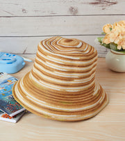 Premsons® Striped Summer Sun Hat for Women – Beige & Rust Tones