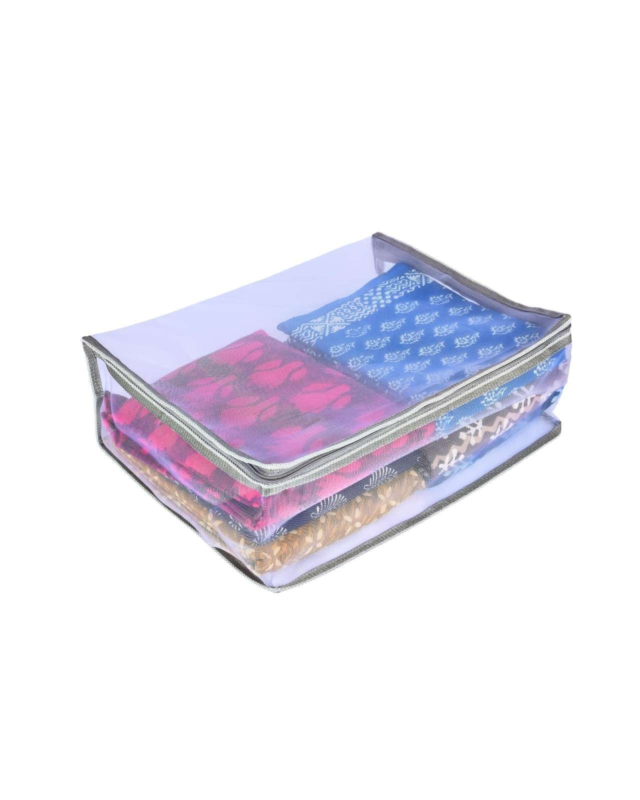 Premsons® Net Saree Cover with Zip | Durable & Foldable Storage Organizer for Wardrobe | Protects from Dust & Moisture | Pack of 2 | Grey