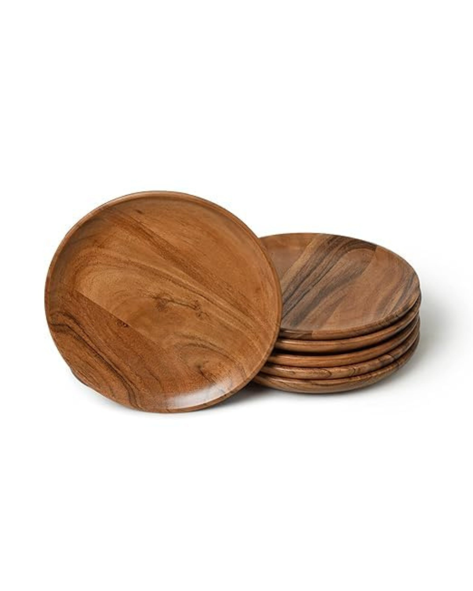 Premsons® Wooden Round Plates – Set of 6 | Multipurpose Serving Plates for Snacks, Desserts, Breakfast & More | Durable & Stylish Tableware for Home & Kitchen