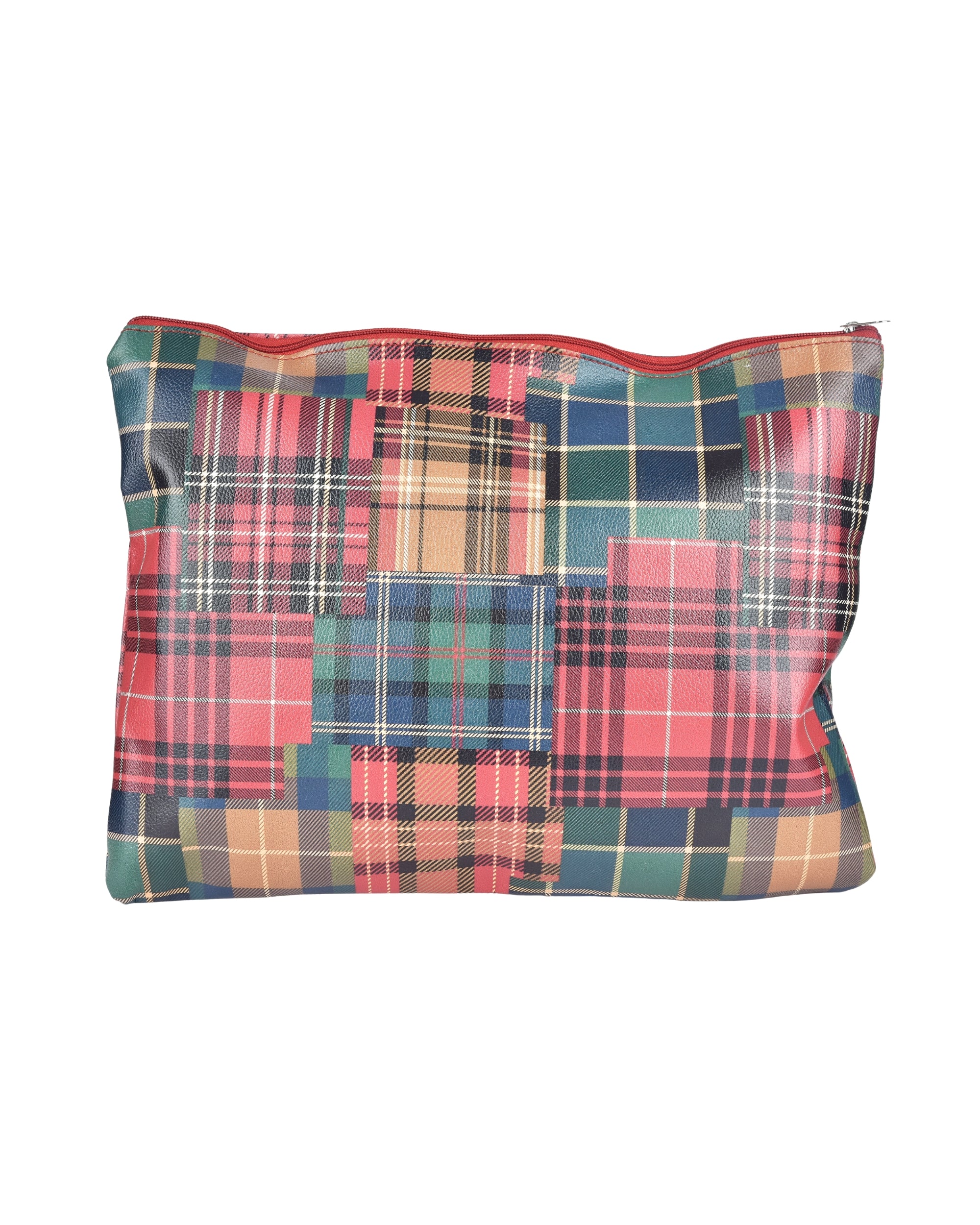 Eternia® Multipurpose Organizer Pouch – Tartan Printed Artificial Leatherette Cosmetic & Stationery Bag for Travel, Office & Daily Use