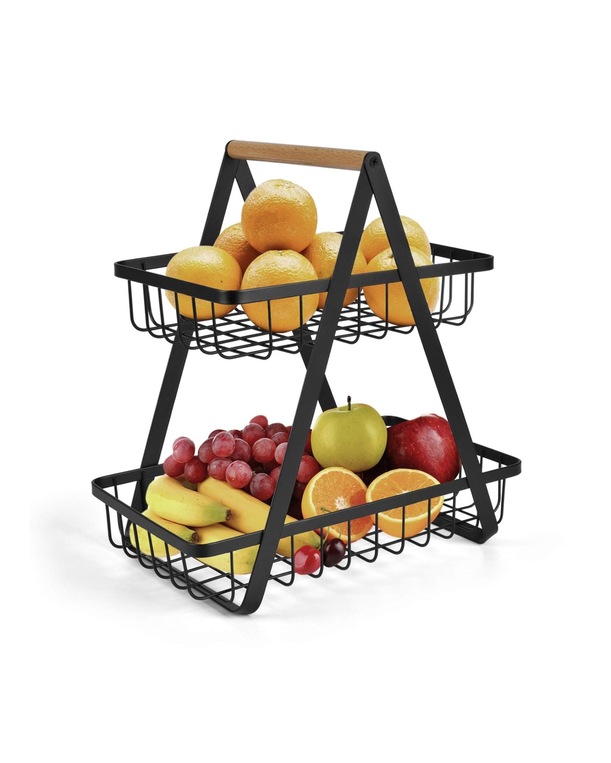 Premsons® 2 Tier Fruit & Vegetable Storage Stand | Multipurpose Kitchen Countertop Basket Organizer | Space Saving Metal Fruit Rack for Kitchen, Dining & Pantry