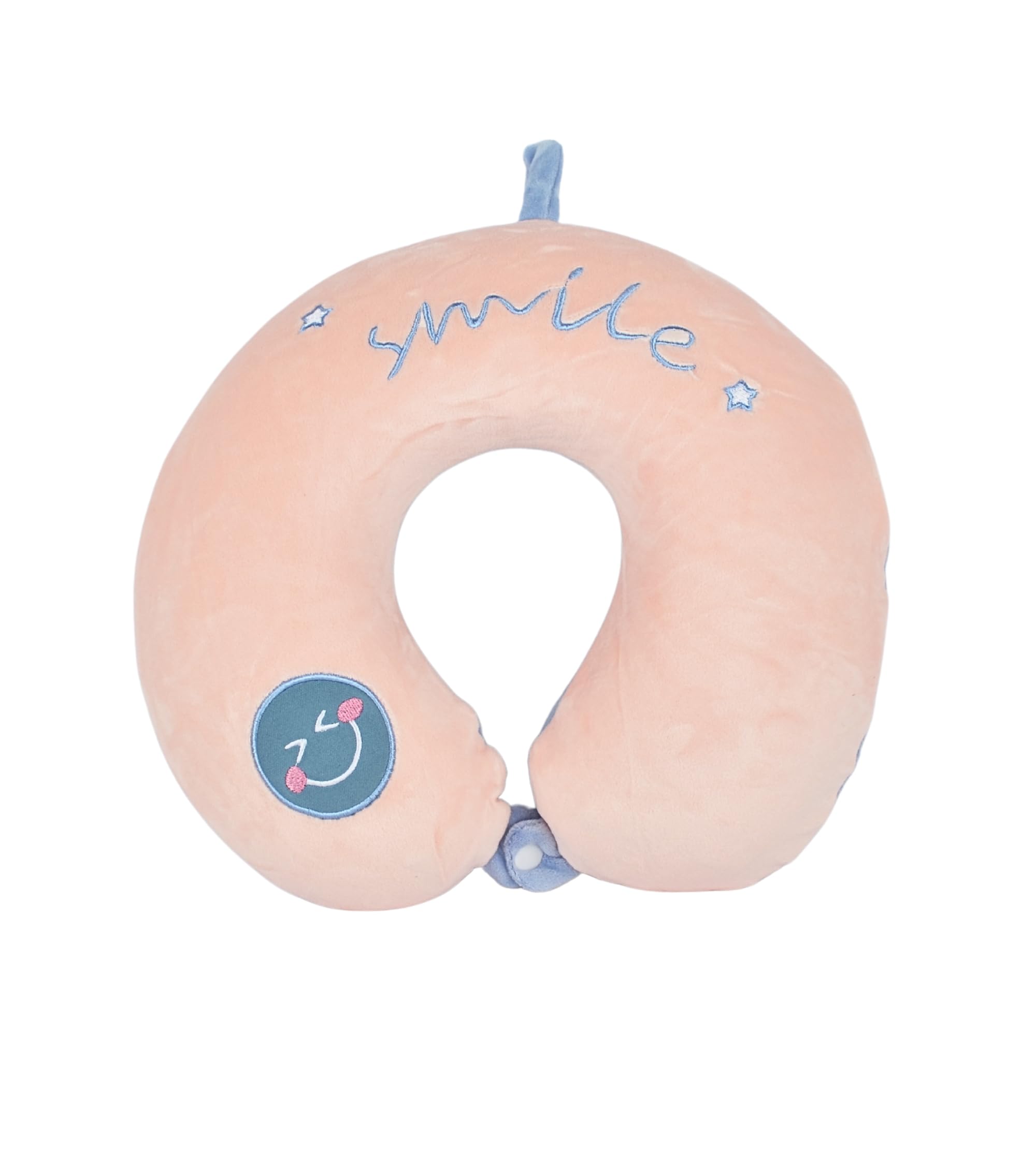 Cushy® Travel Neck Pillow with 360-Degree Head Support - Memory Foam Luxury Soft Pillow for Sleeping Rest - Home Travel Airplane Car - Smiley Printed, Pink & Blue