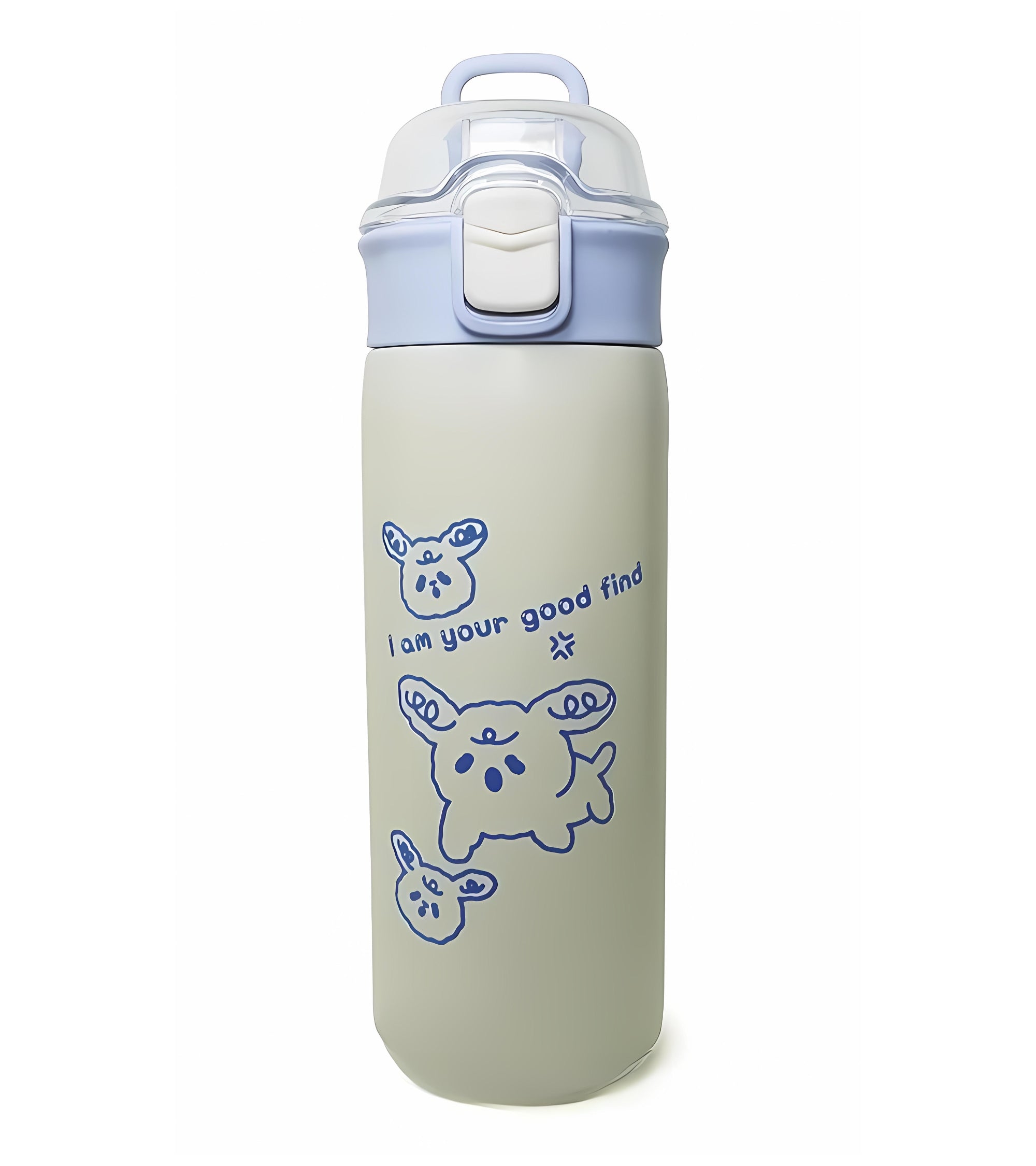 Premsons® 450ml Cute Cartoon Stainless Steel Water Bottle for Kids | BPA-Free, Leakproof & Durable | Flip-Top Lid with Safety Lock | Insulated & Travel-Friendly – Blue & Beige