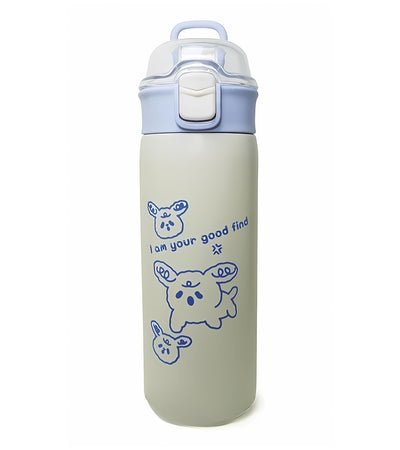 Premsons® 450ml Cute Cartoon Stainless Steel Water Bottle for Kids | BPA-Free, Leakproof & Durable | Flip-Top Lid with Safety Lock | Insulated & Travel-Friendly – Blue & Beige