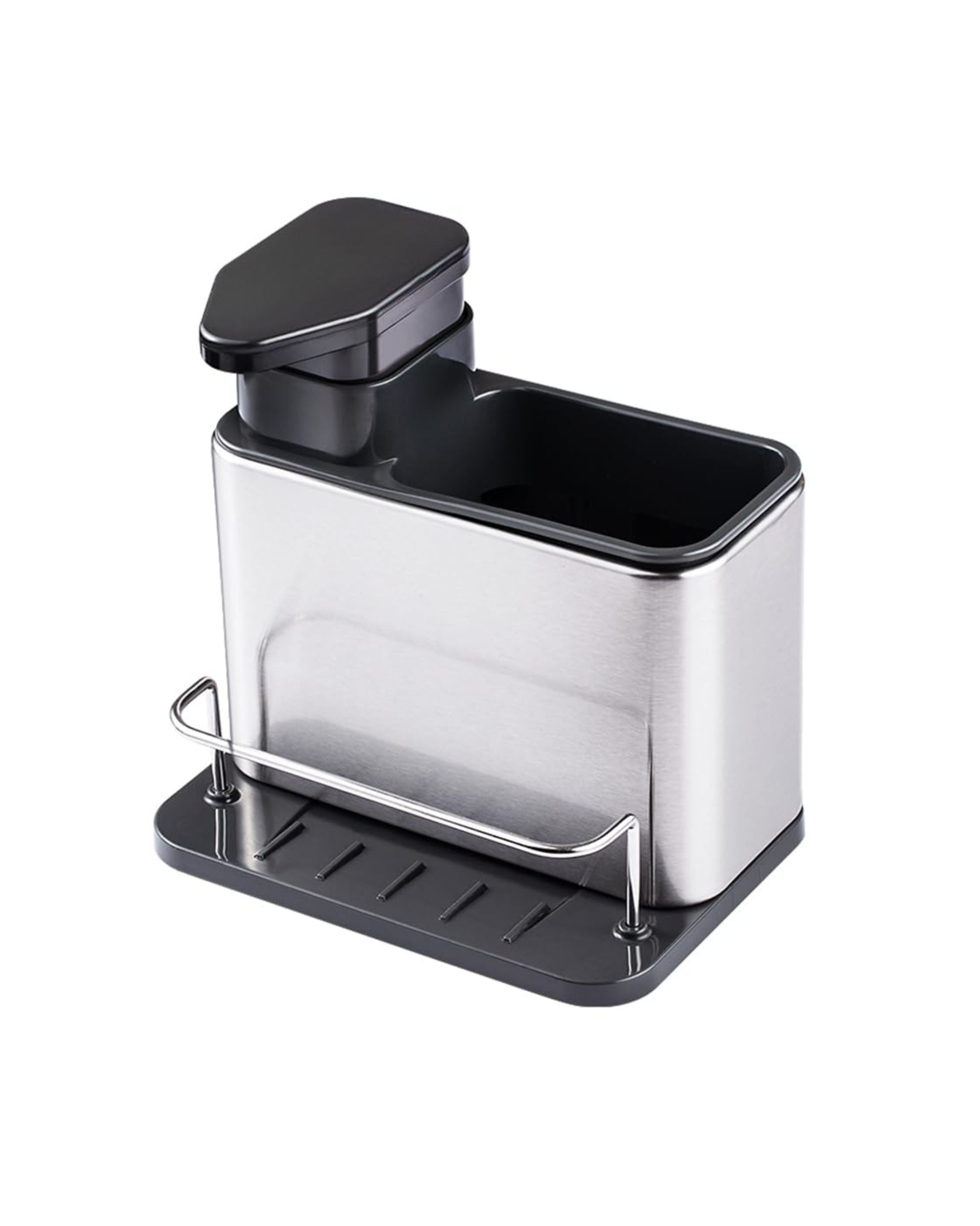 Premsons® Stainless Steel Kitchen Sink Organizer Rack with Soap Dispenser - 2 in 1 Sponge Holder, Dishwashing Liquid Dispenser & Storage Stand