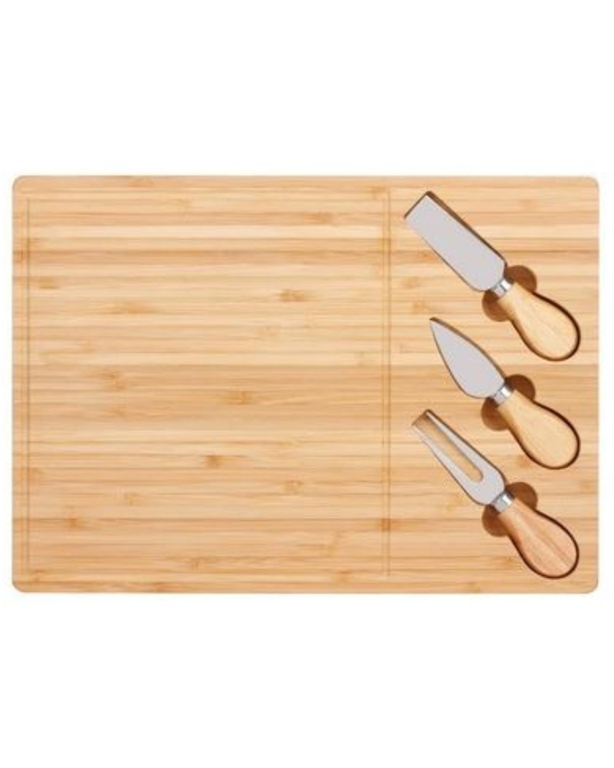 Premsons® Bamboo Cheese Board & Knife Set - Includes 3 Knife Set - Rectangle Serving Tray for Snacks Appetizers Cheese Fruits Crackers - Ideal for Home Party Dinner Special Occasions