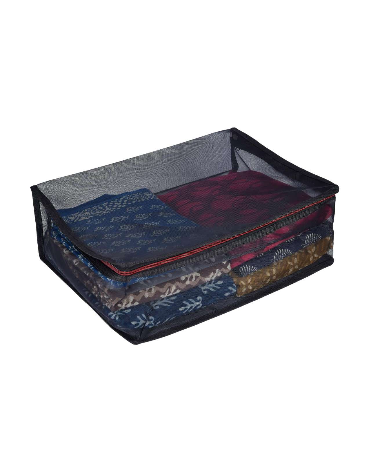 Premsons® Saree Cover Net with Zip – Foldable & Durable Wardrobe Storage Organizer – Dust & Moisture Protection for Sarees – Pack of 2 – Black