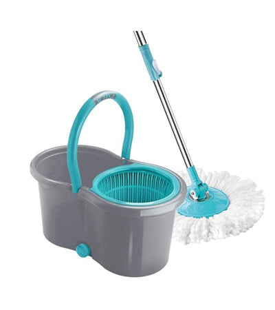 Premsons® 360° Spin Mop with Stainless Steel Auto-Fold Handle | Durable Plastic Spinner Bucket | Easy Floor Cleaning System with Extra Refill – Grey