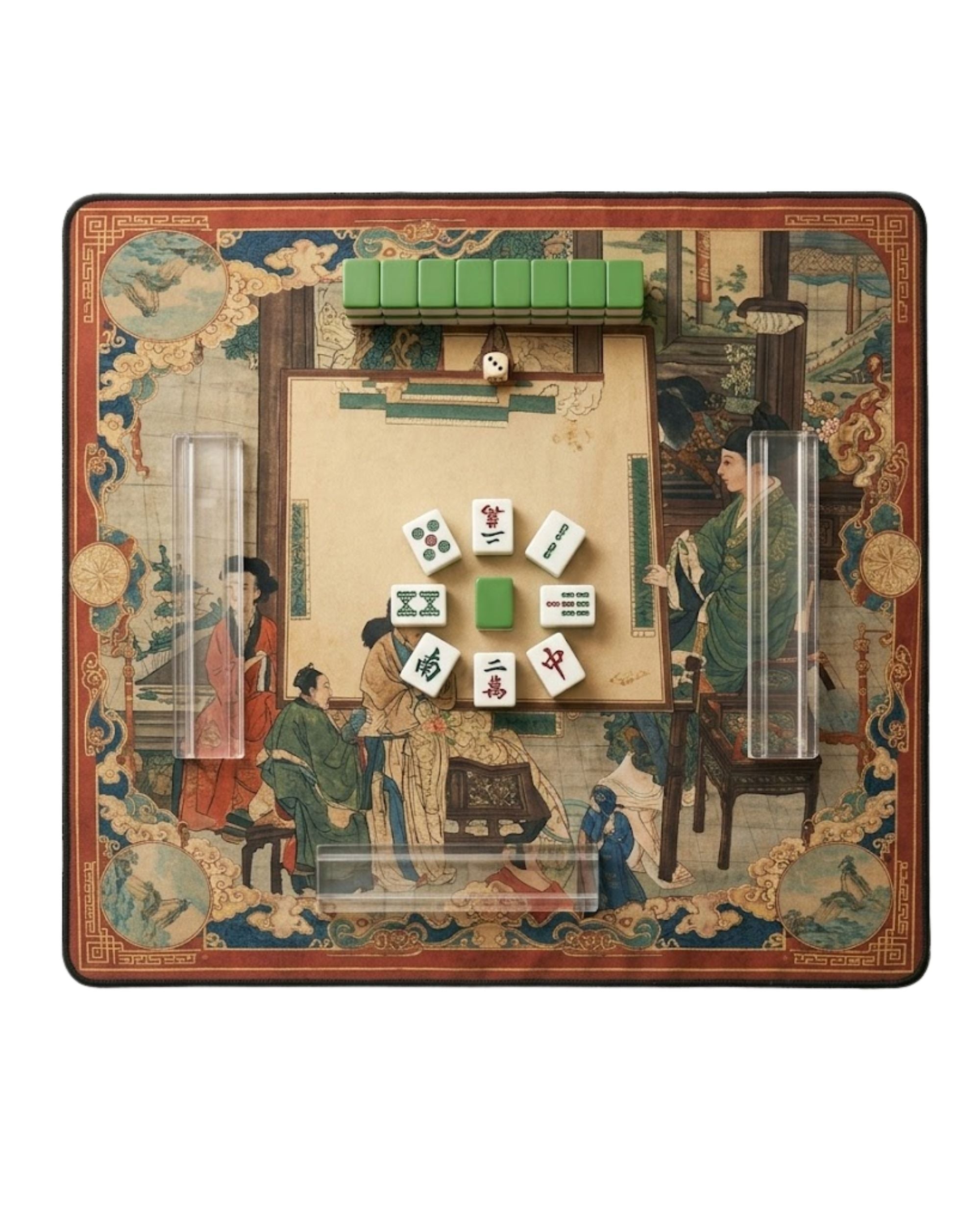 Premsons® Vintage Court Scene Mahjong Mat – Luxury Oriental Mahjong Table Cover with Classical Palace Artwork, Foldable Non-Slip Padded Playing Mat for Family Game Night & Travel