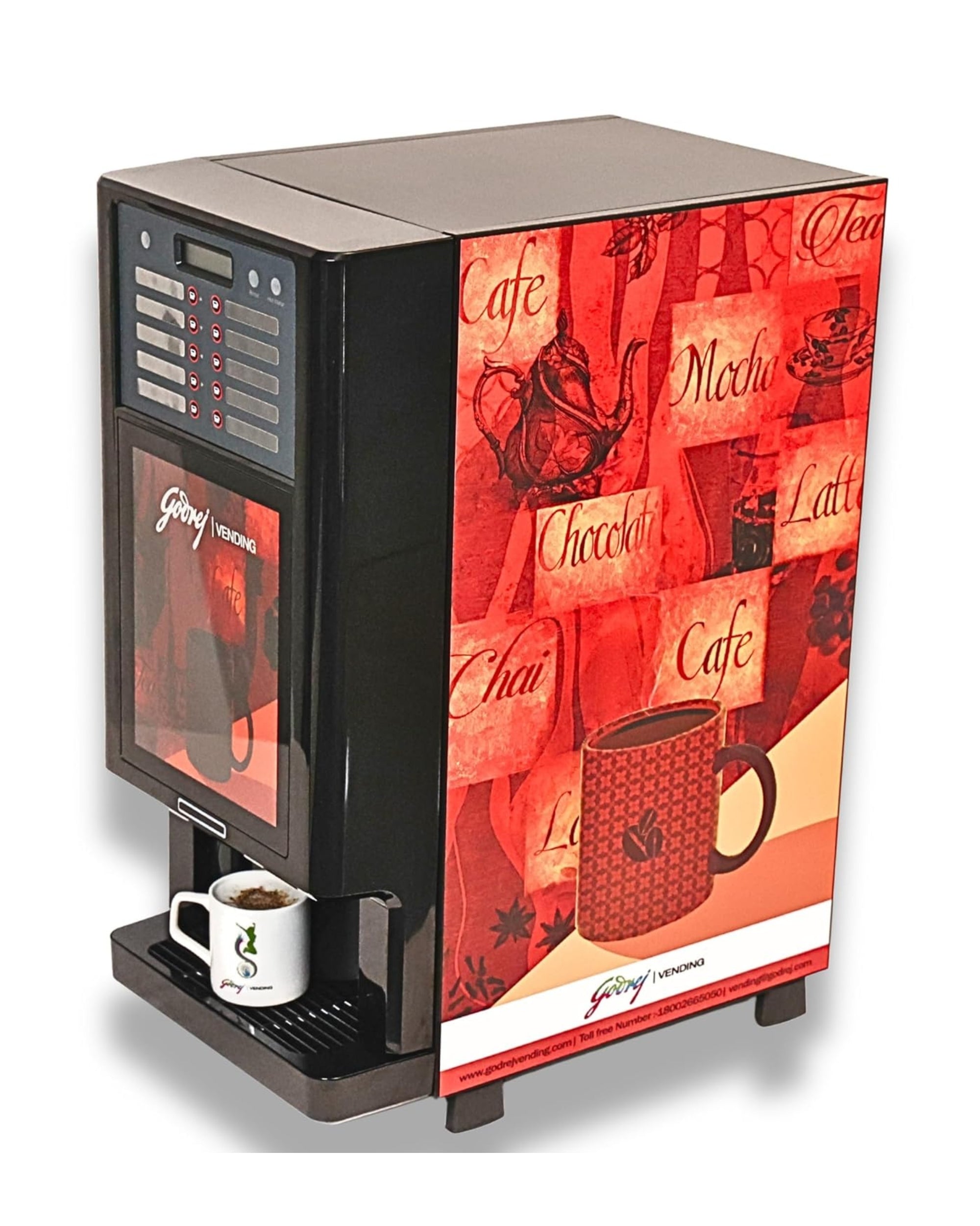 GODREJ VENDING Smart Taurus Coffee & Tea Vending Machine – 4 Canisters | Instant Premix Dispenser for Home & Office | Customizable Hot Beverages