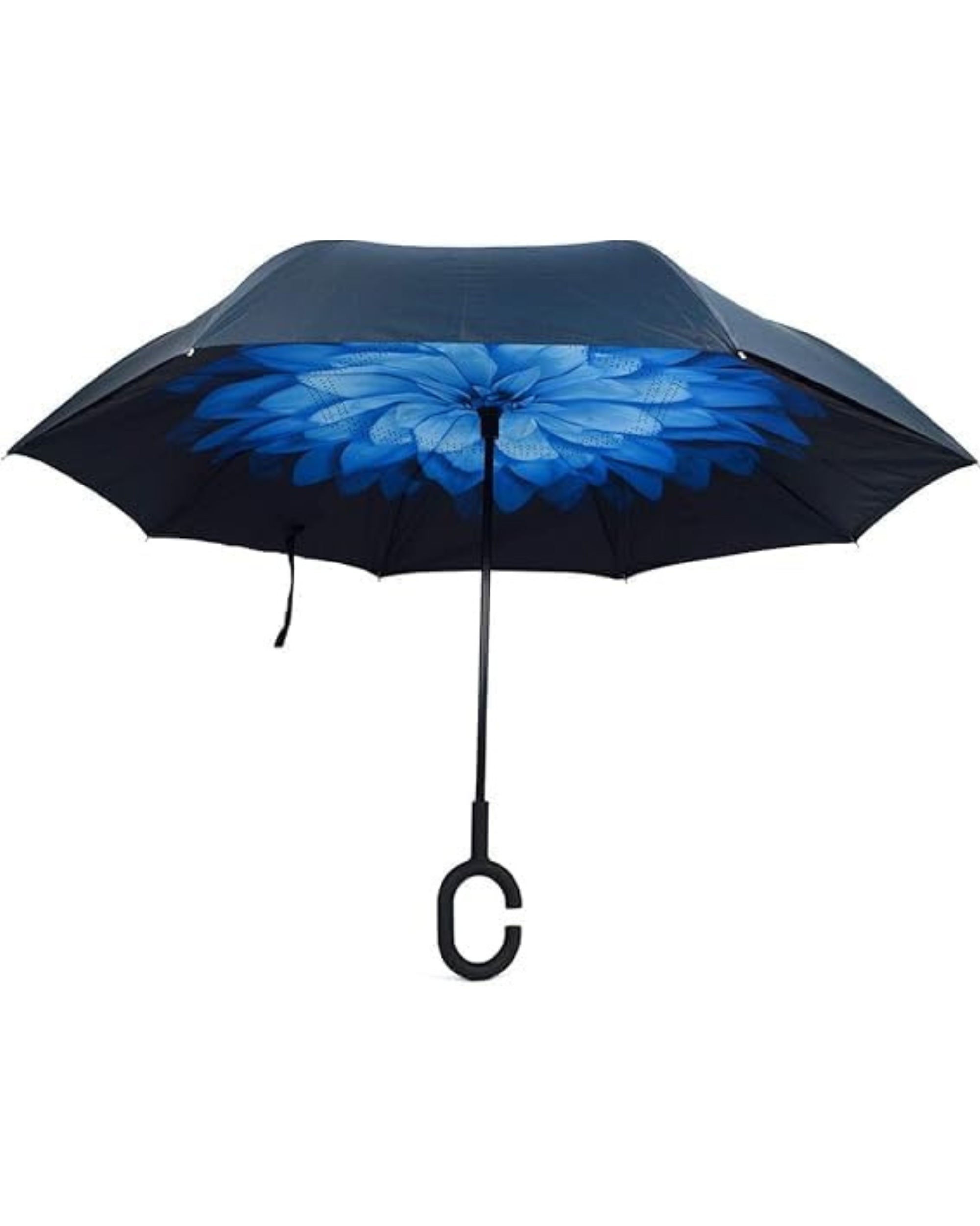 Upside Down® Inverted Umbrella with Flower Print – Windproof Double Layer Rain Protection with Hands-Free C-Shaped Handle | Reverse Closing Umbrella for Car, Travel & Daily Use