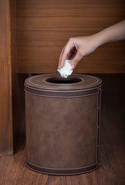 Premsons® Faux Leather Dustbin - Stylish & Durable Waste Bin for Home, Office, & Bedroom - Two Tone Round - Brown with Dark Brown - 5 Litres