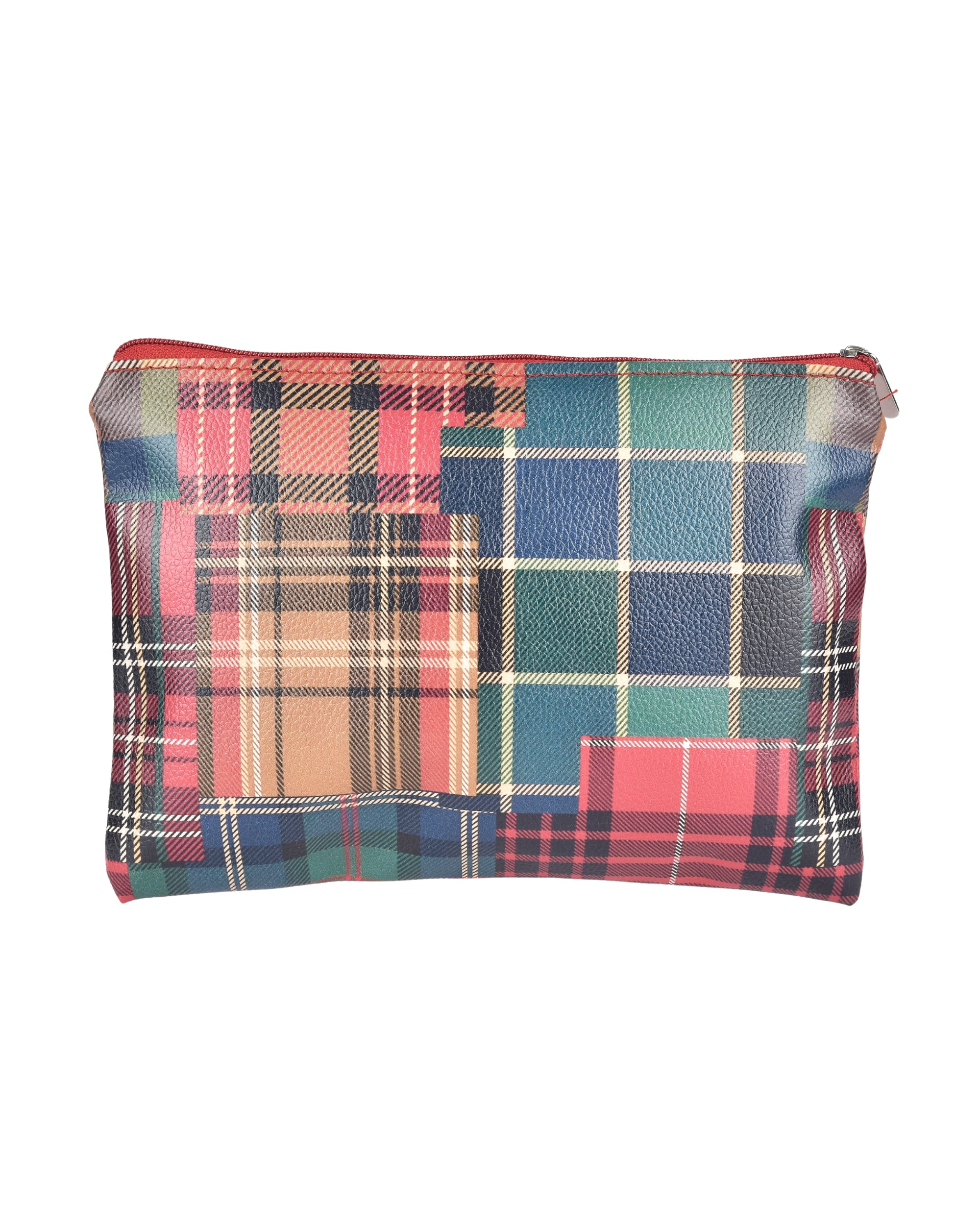Eternia® Multipurpose Organizer Pouch – Tartan Printed Artificial Leatherette Cosmetic & Stationery Bag for Travel, Office & Daily Use