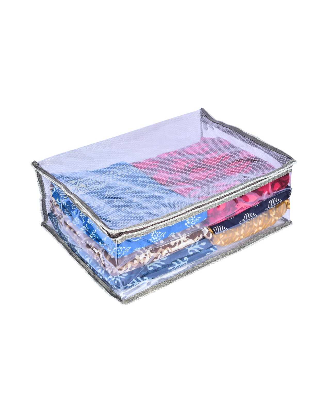 Premsons® Double-Layer Saree Cover with Zip | Durable & Foldable Storage Organizer for Wardrobe | Protects from Dust & Moisture | Pack of 2 | White and Grey