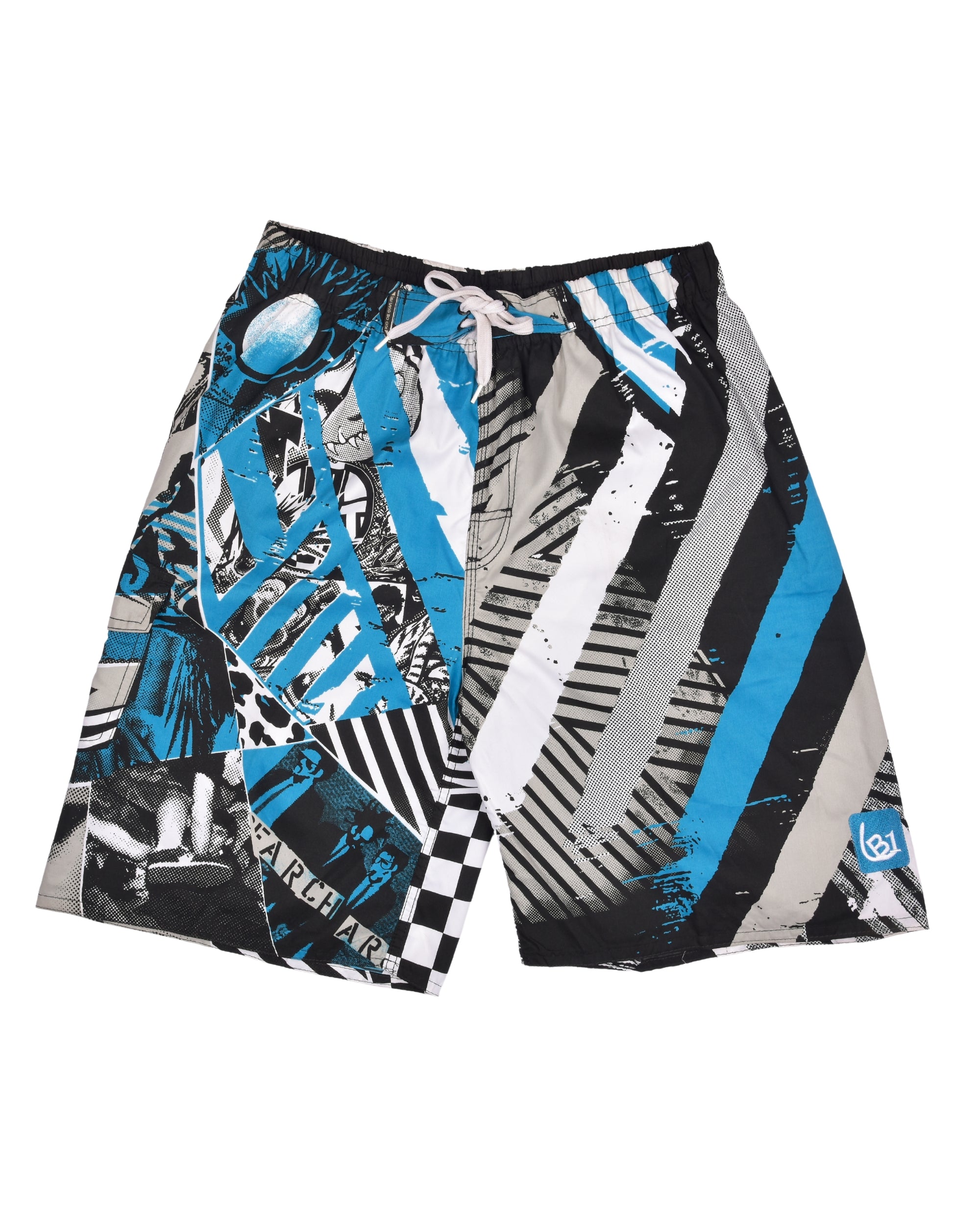 Premsons® Men's Printed Swim Shorts with Pockets, Adjustable Drawstring, Quick-Dry Fabric & Comfortable Fit – Beach & Pool Wear -Black & Blue - 34 Size