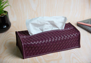 Premsons® Woven Design Artificial Faux Vegan Leatherette Tissue Paper Box for Dining Room Kitchen Bedroom Car and Home Décor (Purple, Rectangular Sleeve)