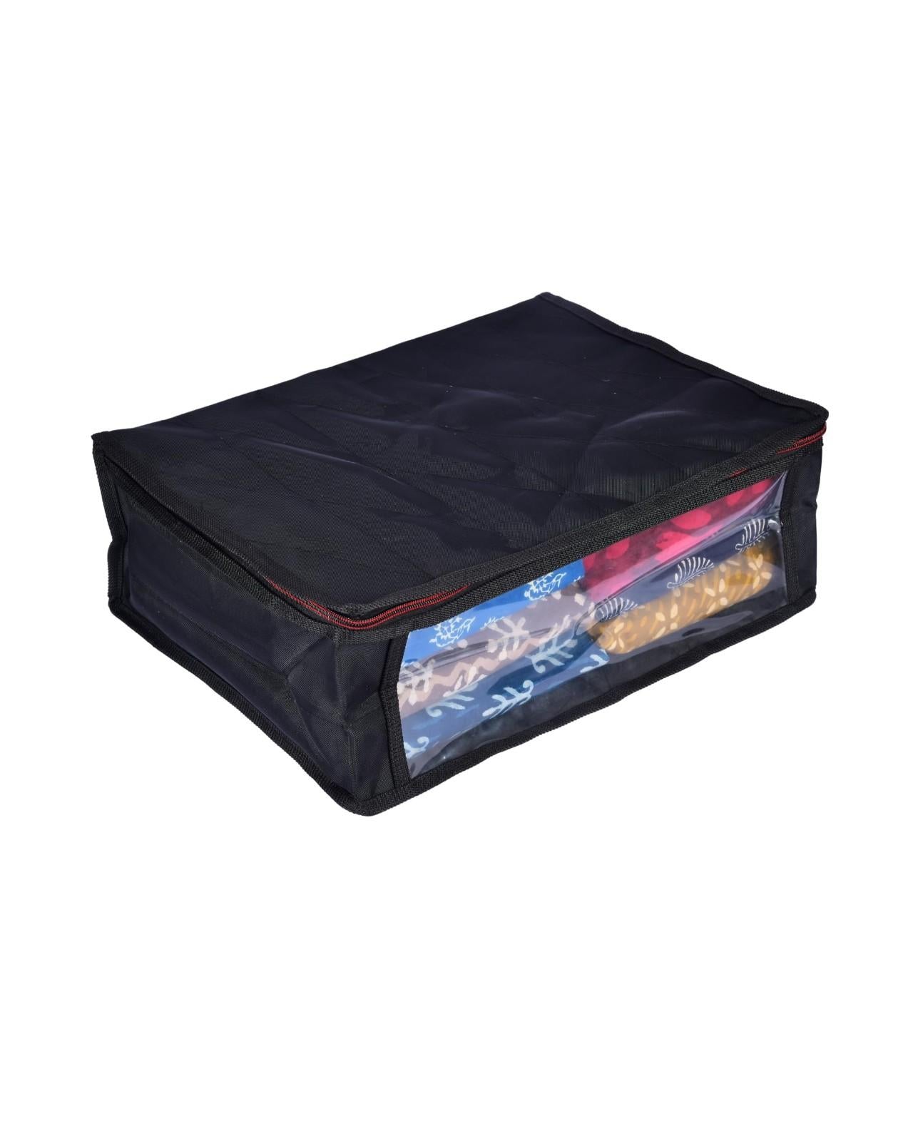 Premsons® Double-Layer Saree Cover with Zip | Durable & Foldable Storage Organizer for Wardrobe | Protects from Dust & Moisture | Pack of 2 | Black