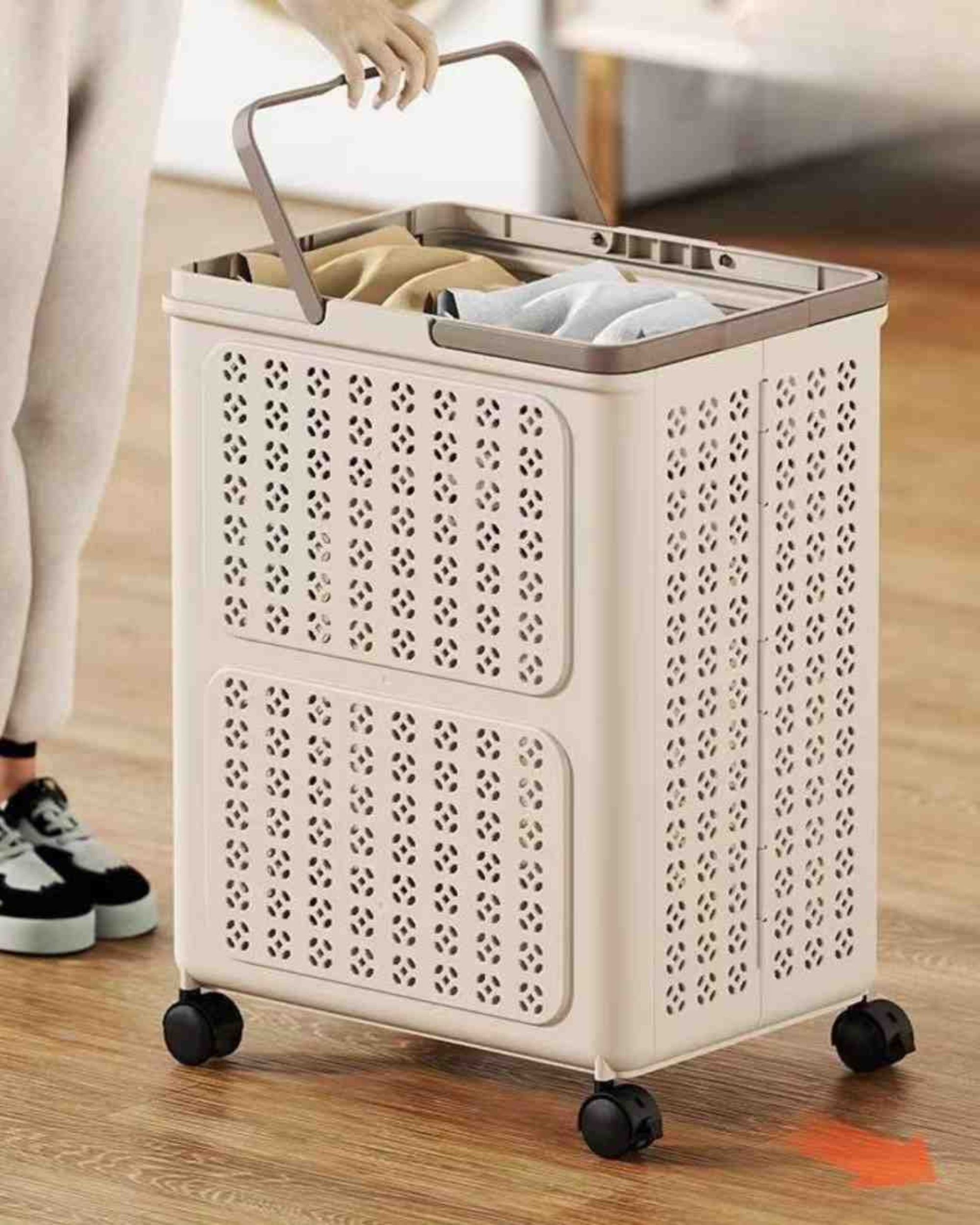 Premsons® Plastic Storage Bin with Handle & Wheels – Durable Multipurpose Organizer Box for Clothes, Toys, Laundry & Home Storage