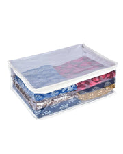 Premsons® Transparent Saree Cover with Zip | Durable & Foldable Storage Organizer for Wardrobe | Protects from Dust & Moisture | Pack of 2 | White