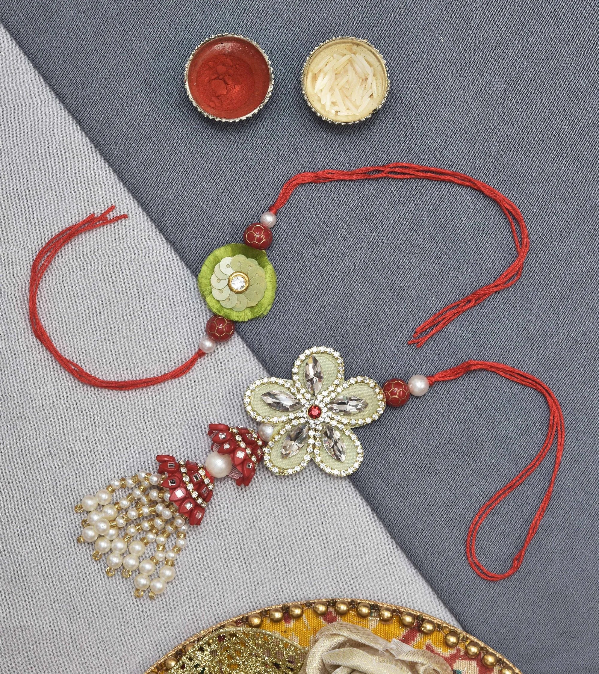 Premsons® Floral Rakhi Lumba Set for Bhaiya Bhabhi – Traditional Indian Festival Raksha Bandhan Combo