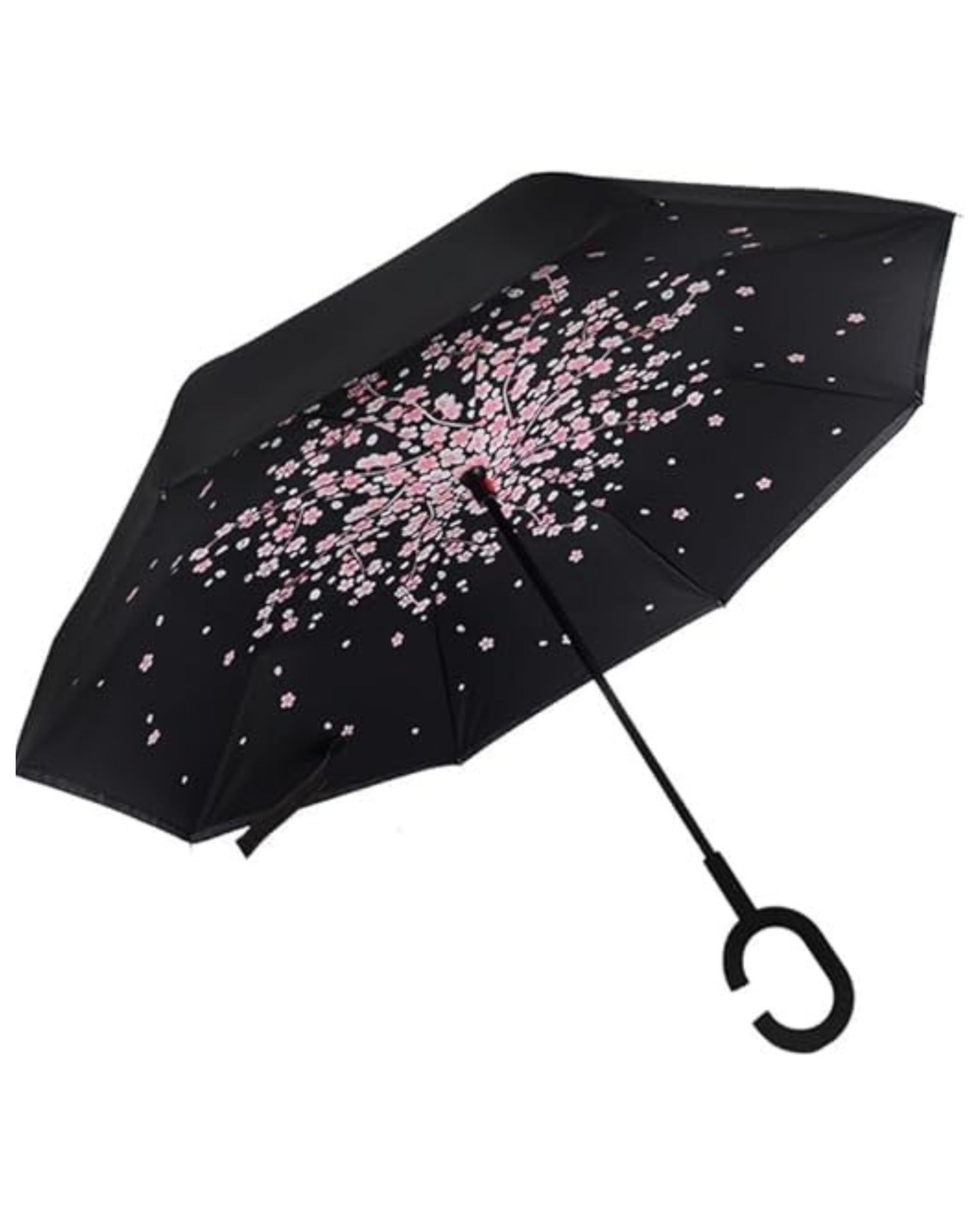 Upside Down® Windproof Inverted Umbrella – Double Layer Rain Umbrella with Floral Print | C-Shaped Handle for Hands-Free Use – Reverse Folding for Car & Travel