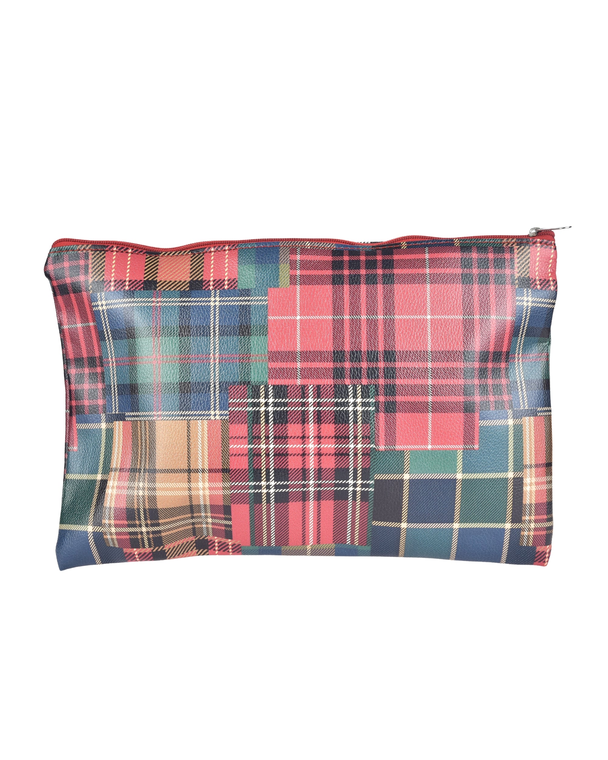 Eternia® Multipurpose Organizer Pouch – Tartan Printed Artificial Leatherette Cosmetic & Stationery Bag for Travel, Office & Daily Use