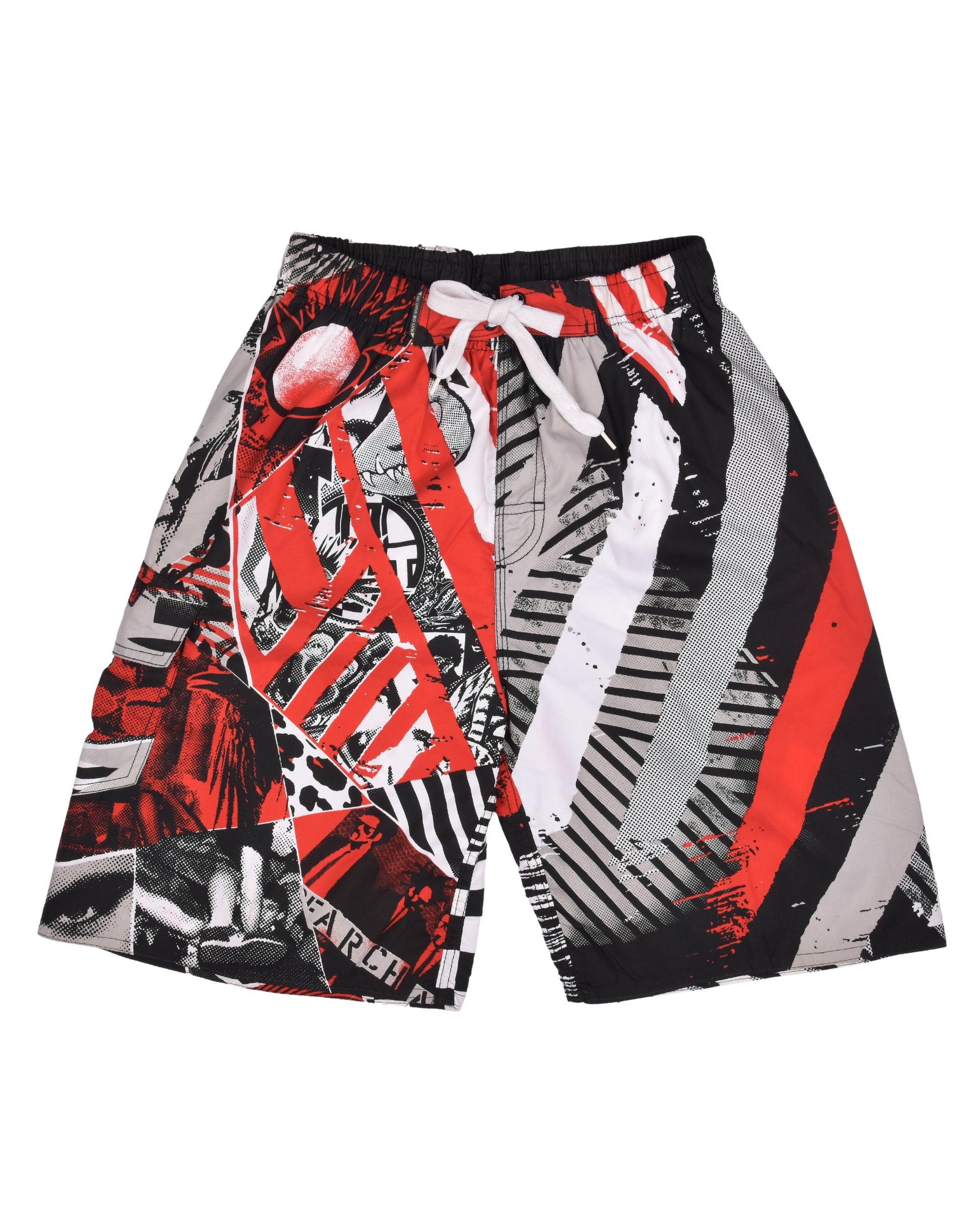Premsons® Men's Printed Swim Shorts with Pockets, Adjustable Drawstring, Quick-Dry Fabric & Comfortable Fit – Beach & Pool Wear -Black & Red - 34 Size