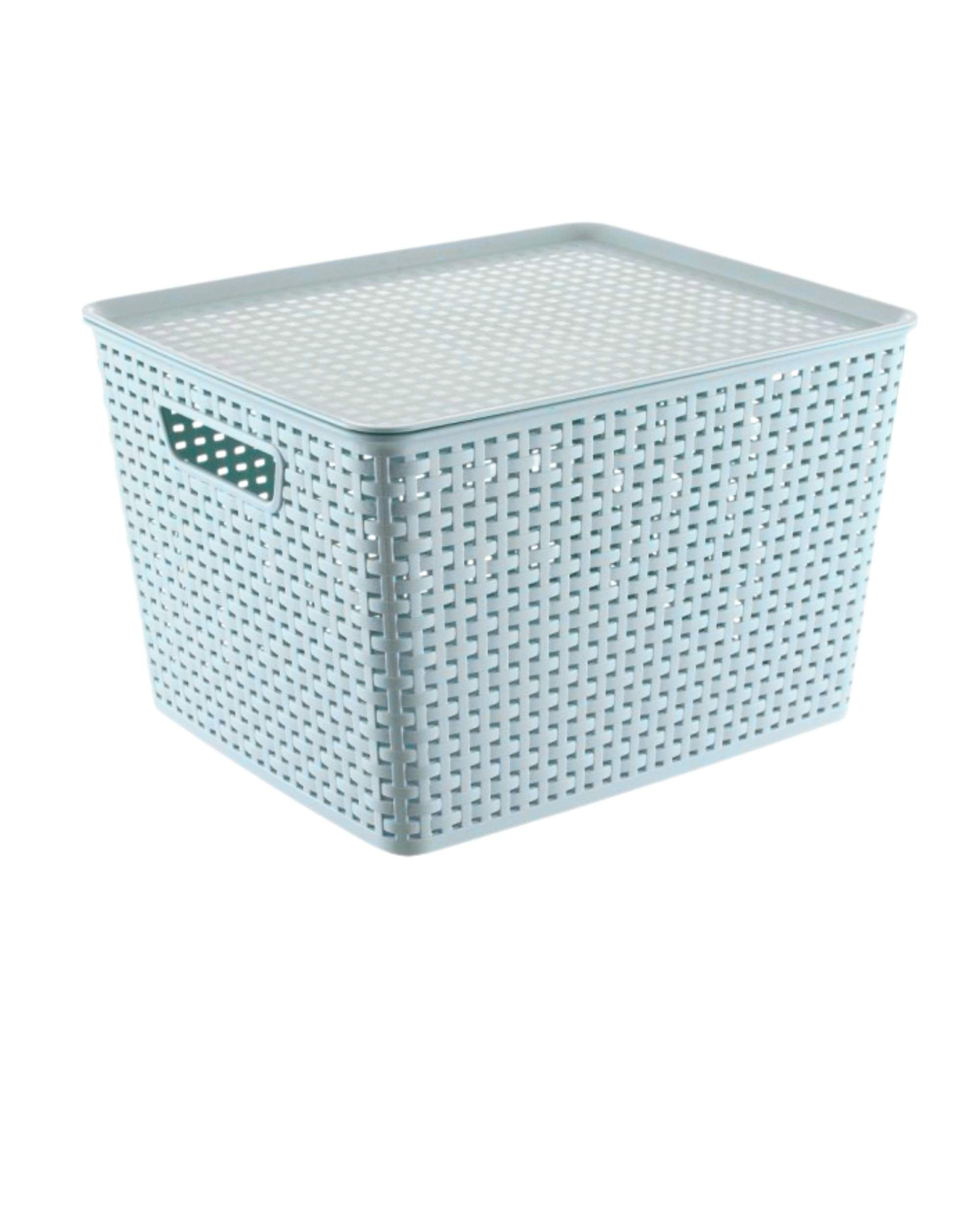 Premsons® Rattan Style Plastic Storage Basket with Lid | Multi-Purpose Organizer Box with Handles | For Toys, Clothes, Bathroom, Kitchen & Office – Durable Stackable Bin