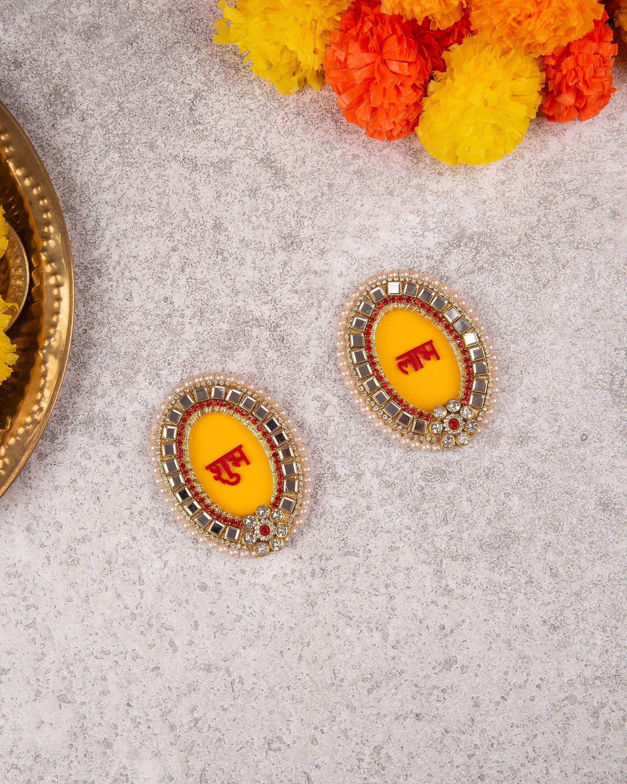 Premsons® Oval Shubh Labh Wall Stickers – Traditional Decorative Stickers for Main Door, Temple & Festive Home Décor – Set of 2