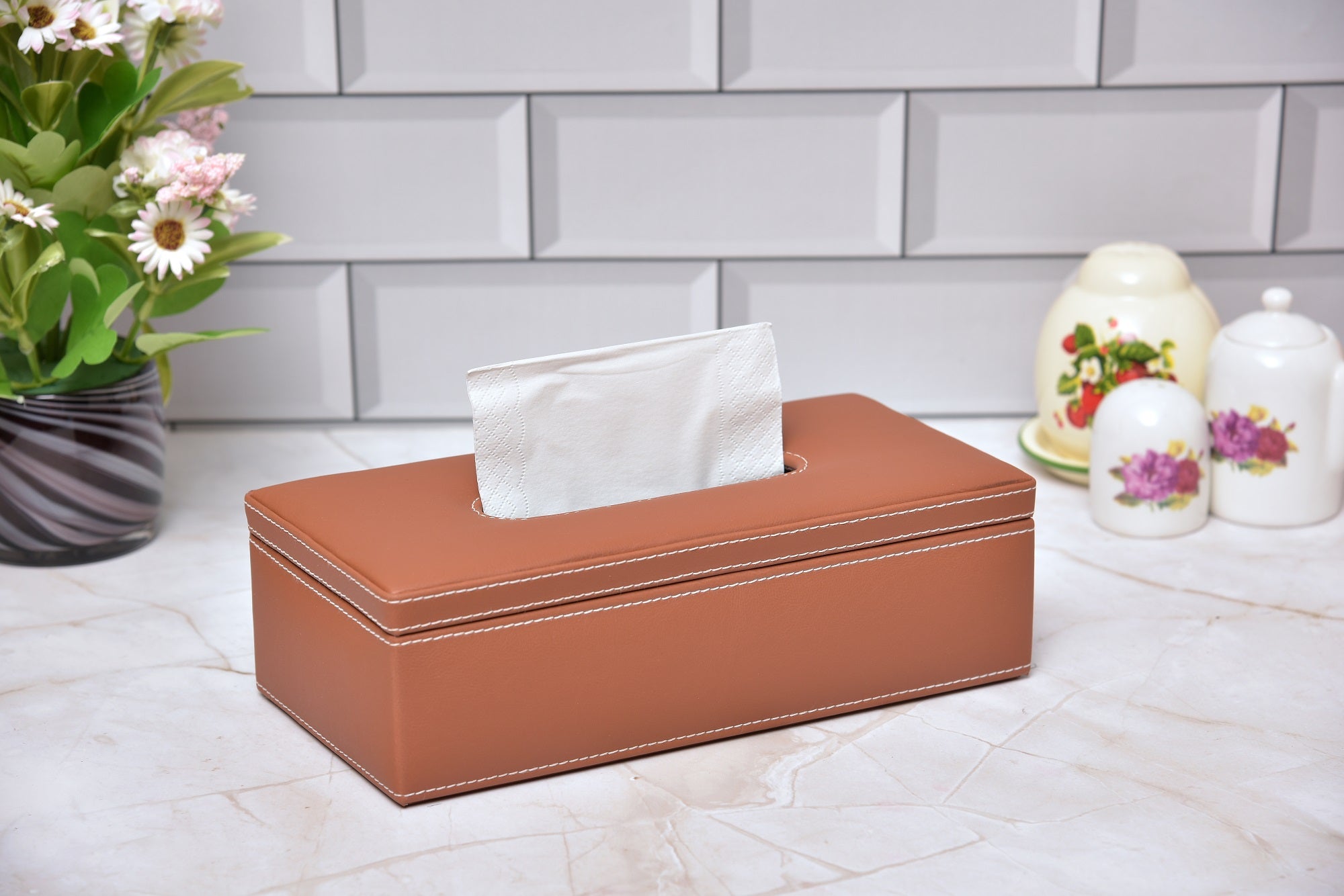 Premsons® Classic Rectangular Tissue Holder – Elegant Leatherette Tissue Box for Home, Office & Car – Stylish, Durable & Functional Tissue Dispenser for Everyday Use(Orange)
