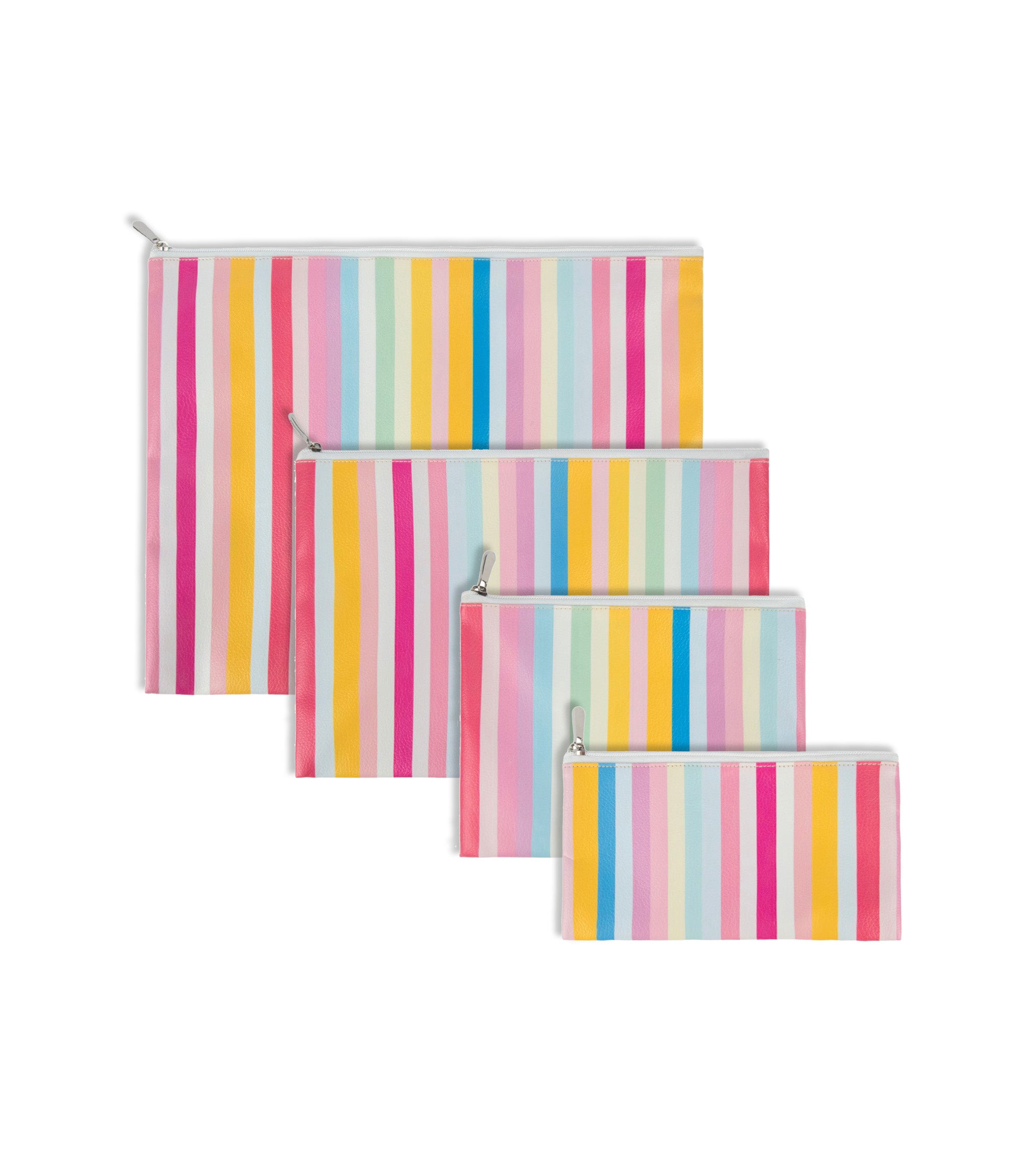 Premsons® Colourful Striped Leatherette Pouch | Vibrant Stripe Design, Premium Finish, Durable & Lightweight, Zip Closure, Multipurpose Storage